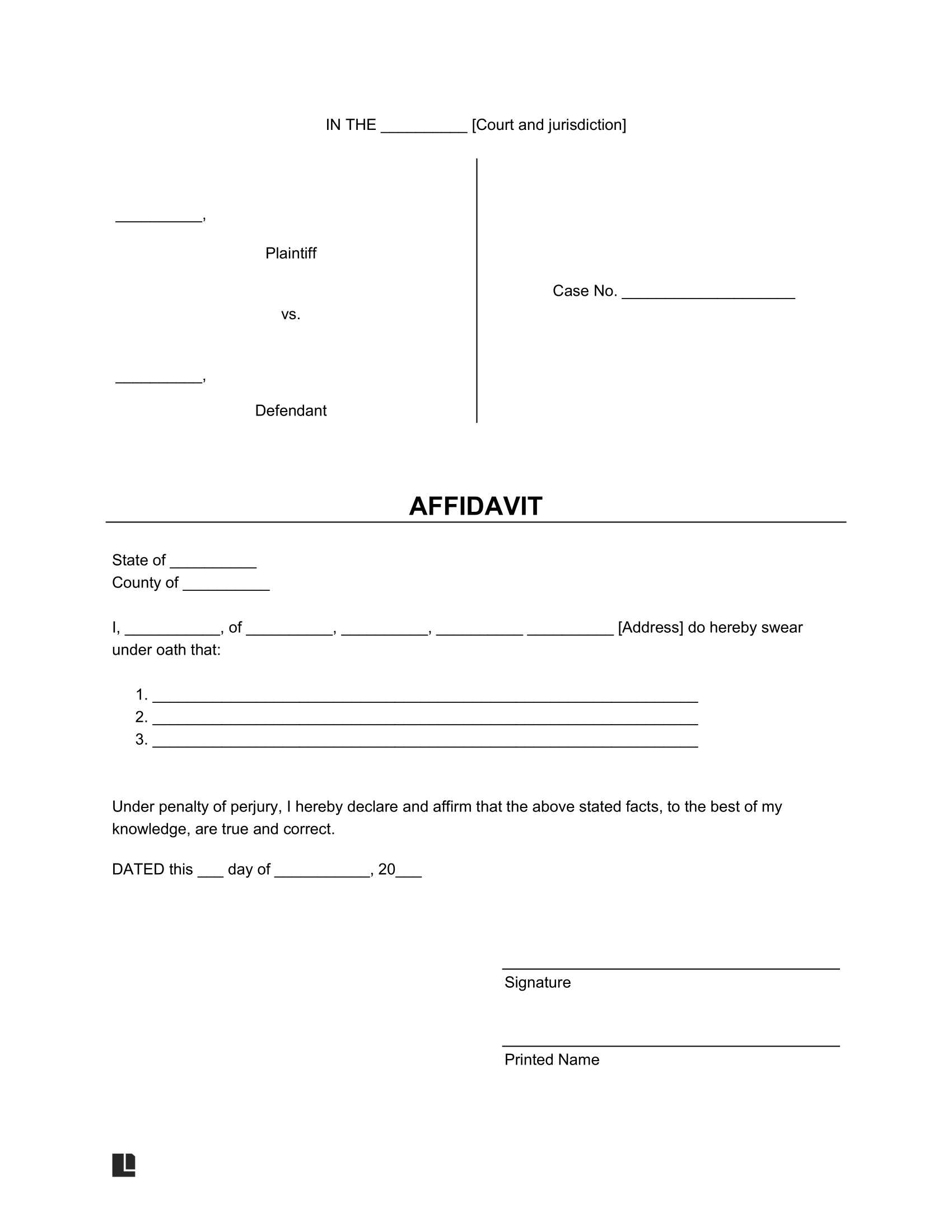 Free Affidavit Templates PDF Word
