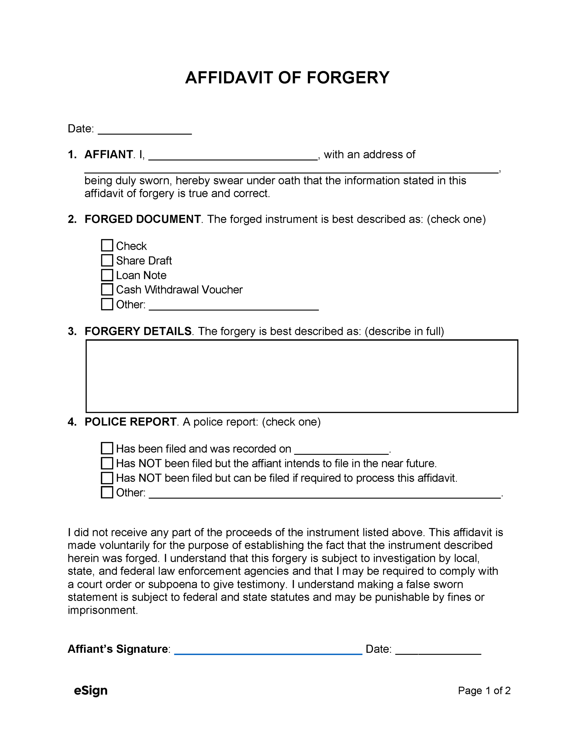 Free Affidavit Templates PDF Word