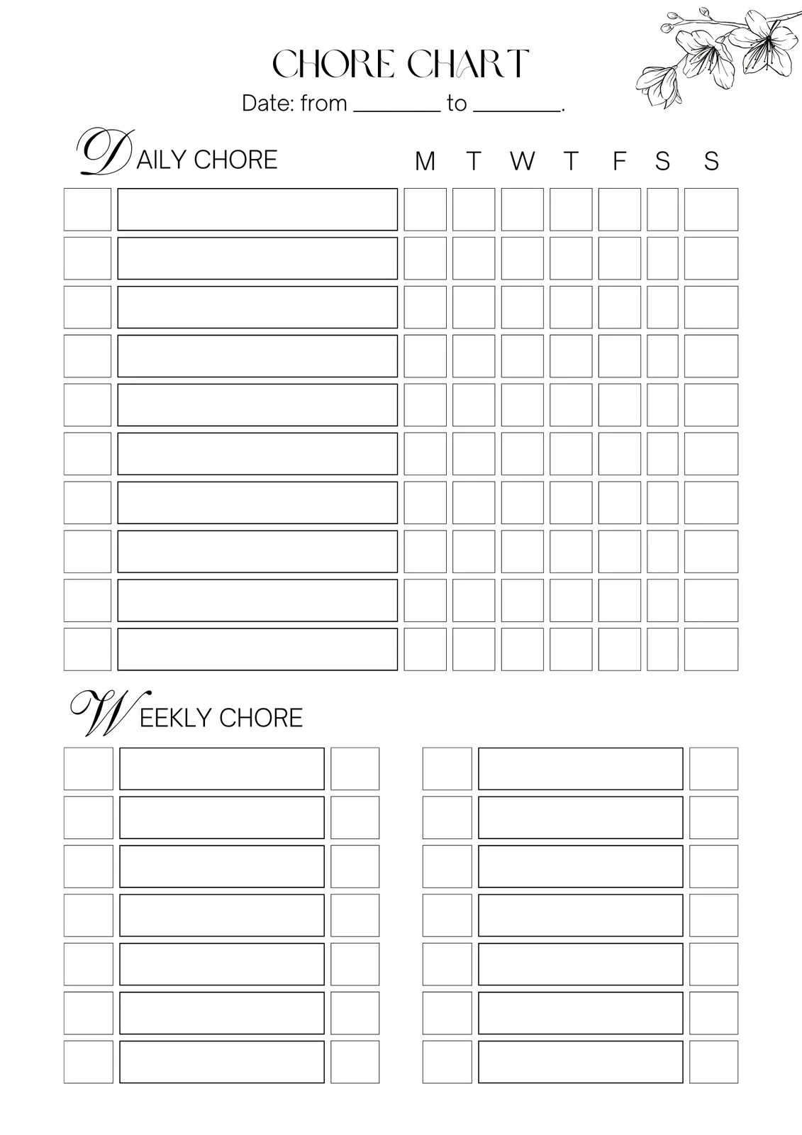 daily chore chart template