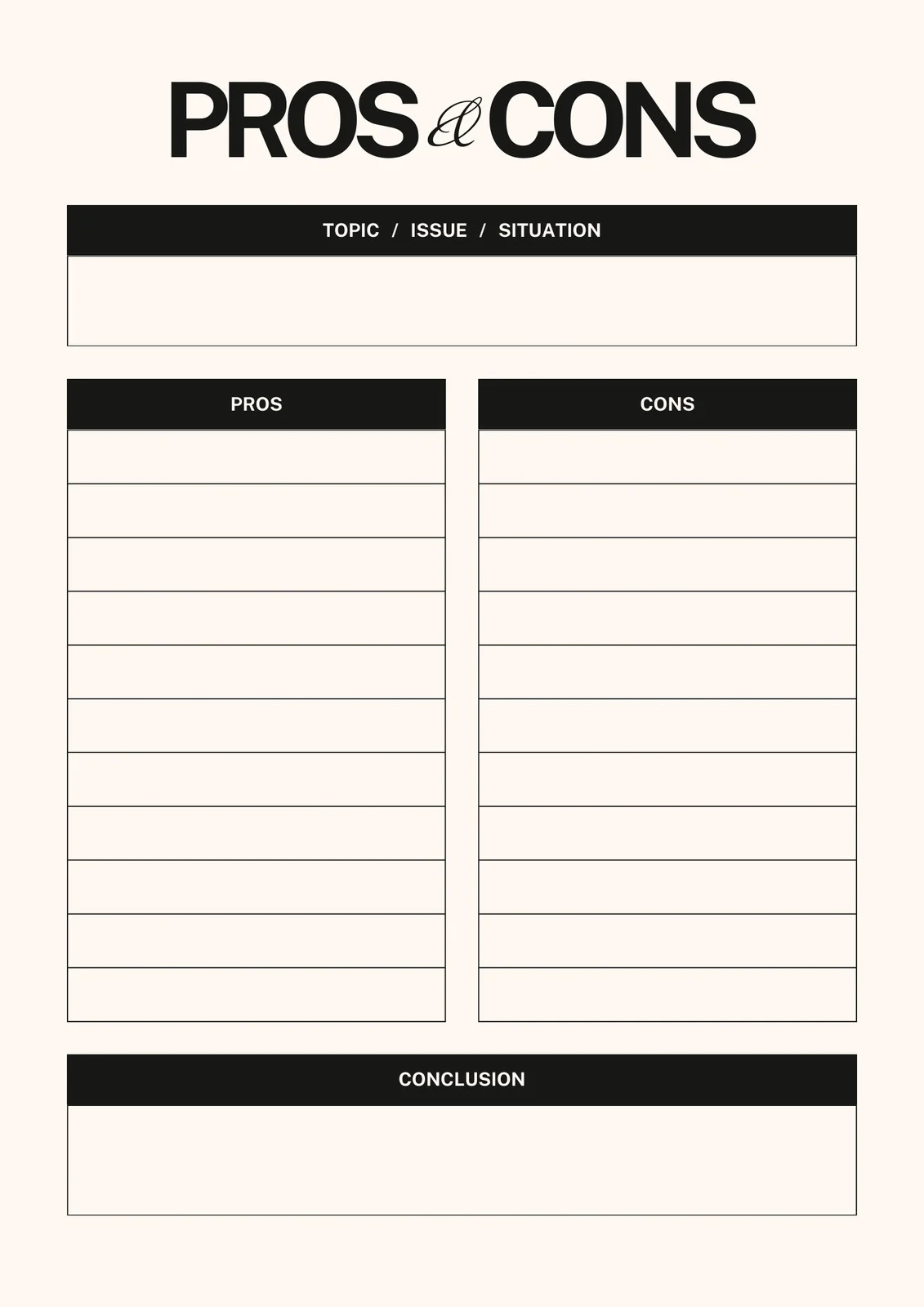 Free And Customizable Pro And Con Templates