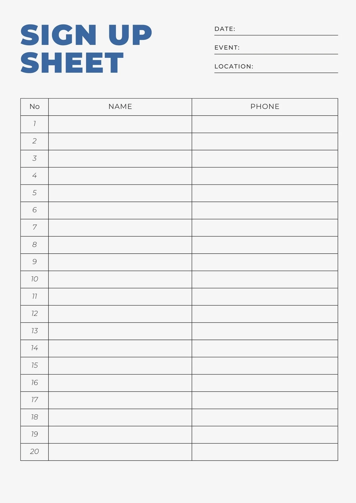 sign up sheet format