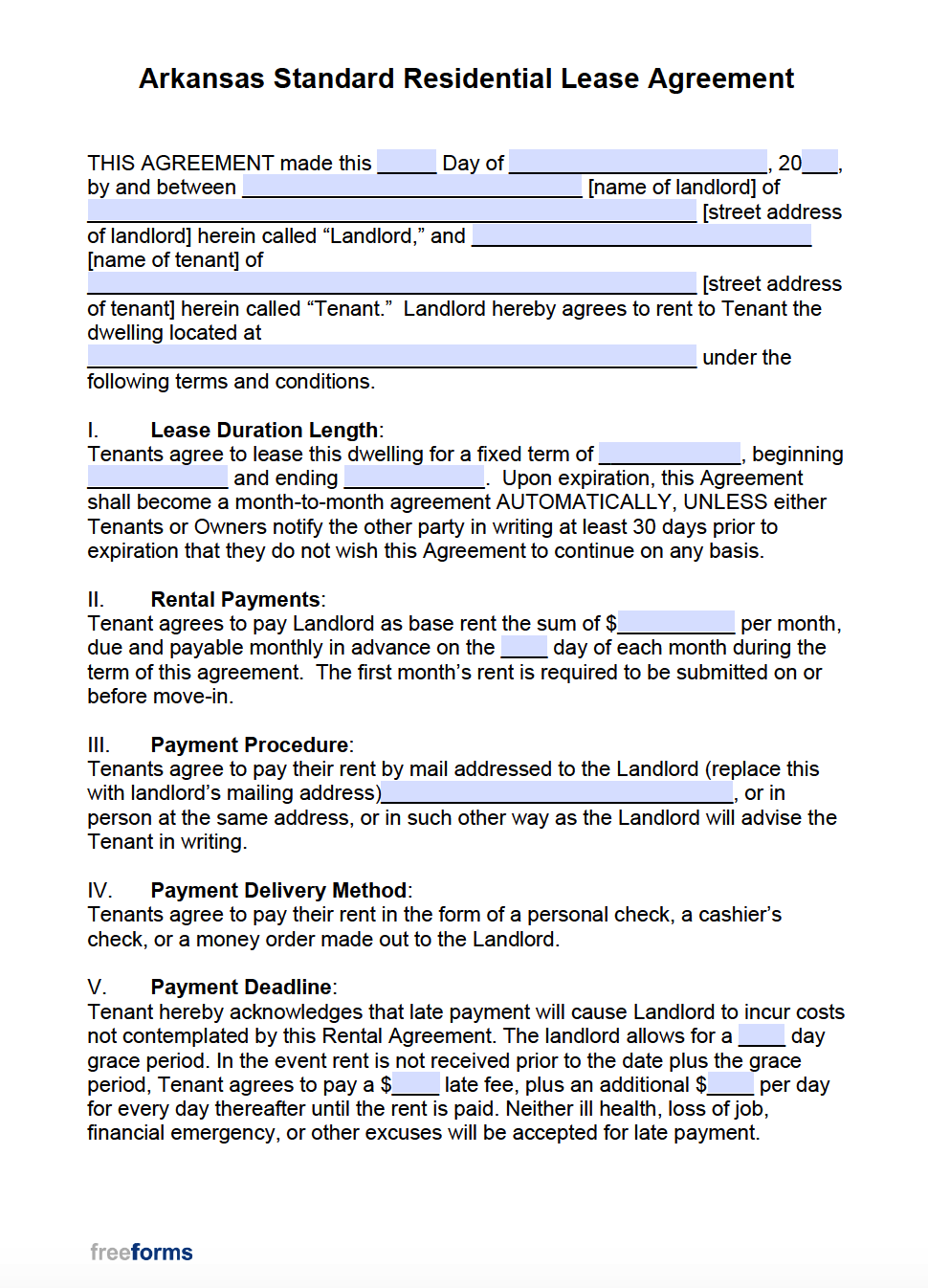 Free Arkansas Rental Lease Agreement Templates 6 PDF Word