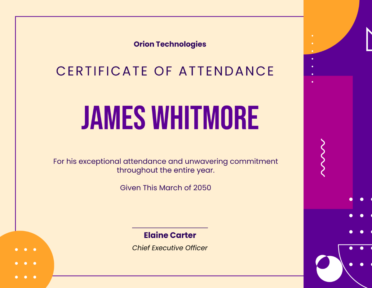 Free Attendance Certificate Template To Edit Online