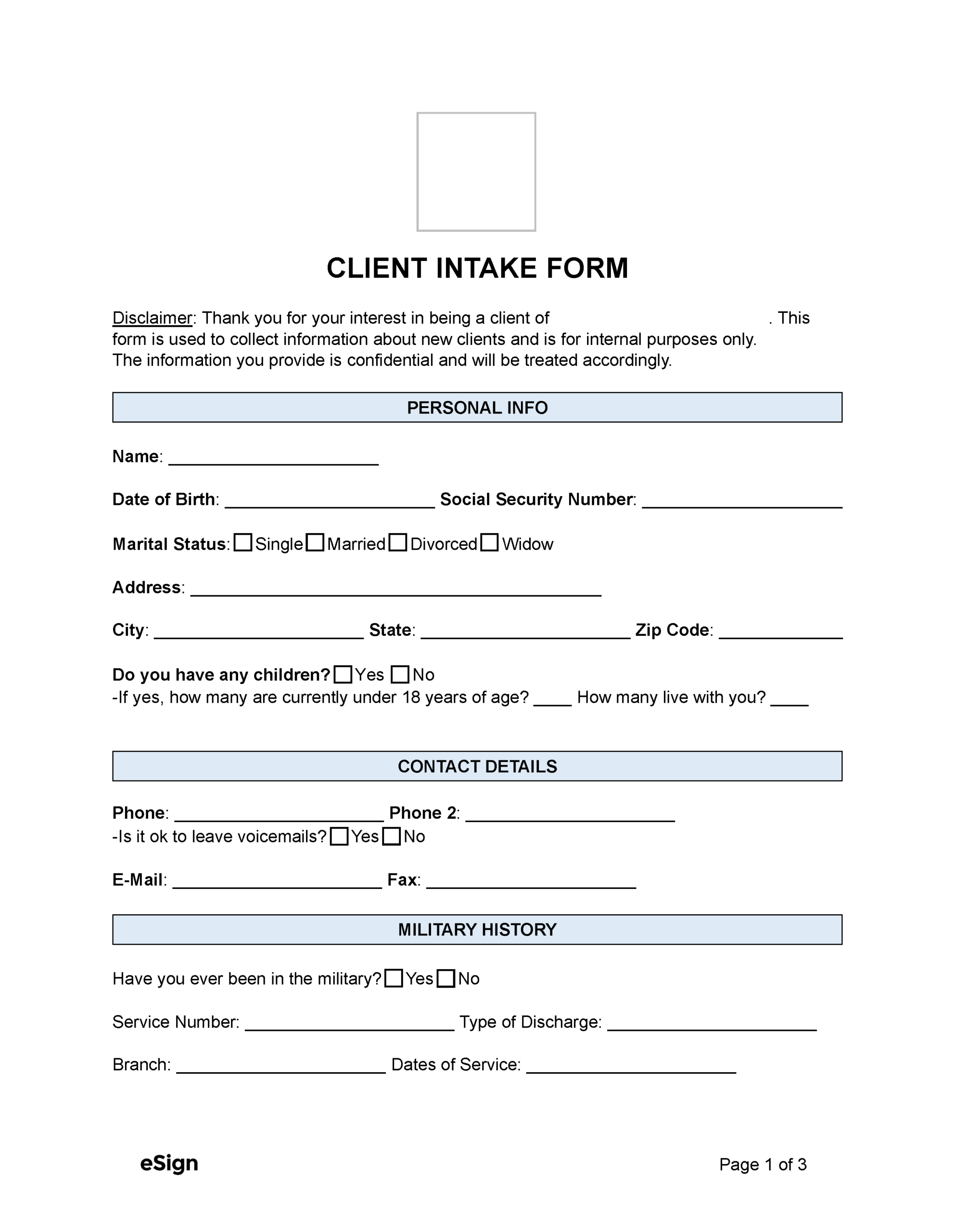 Free Attorney Law Firm Client Intake Form PDF Word