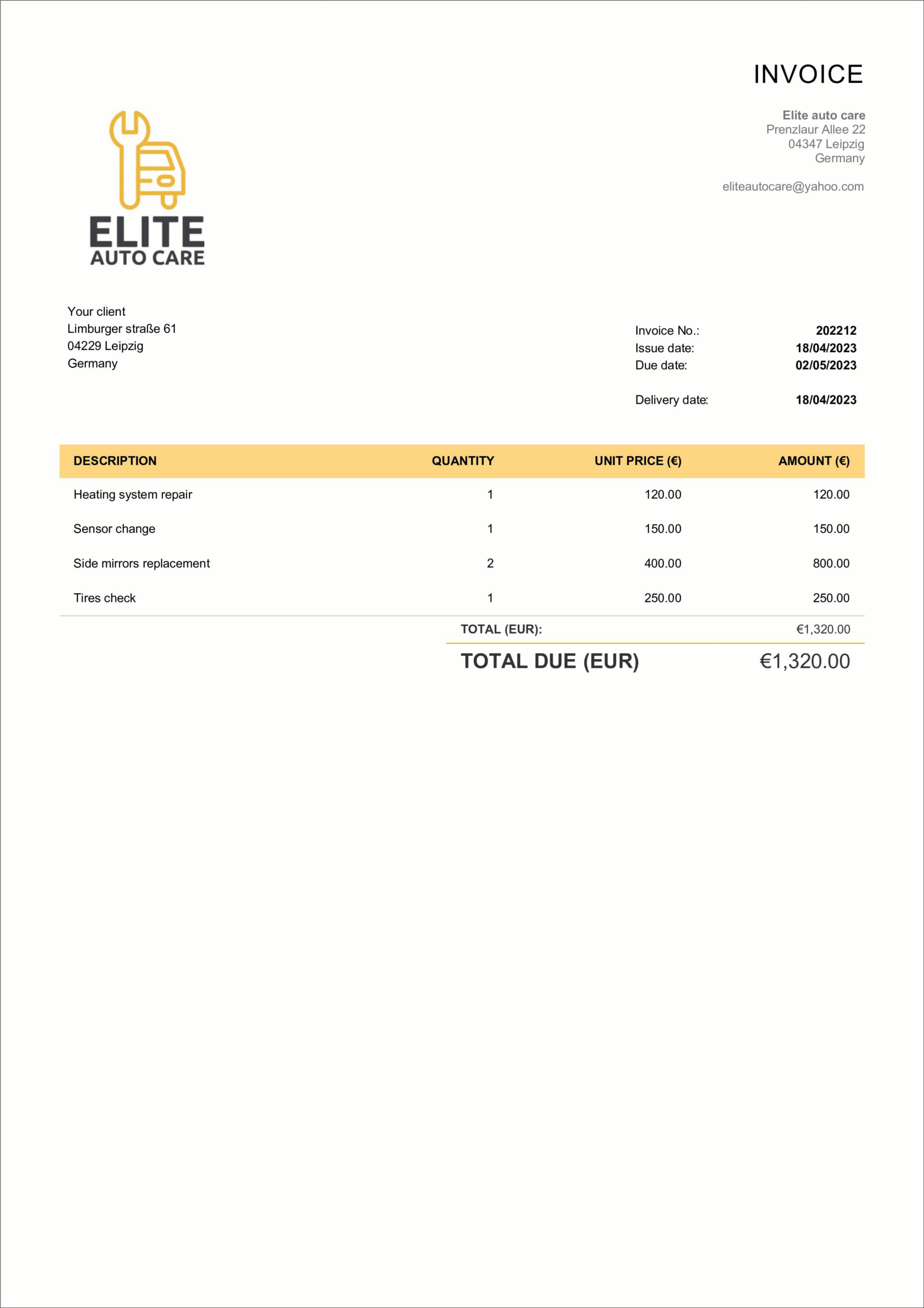 Free Auto Repair Mechanics Invoice Templates Billdu