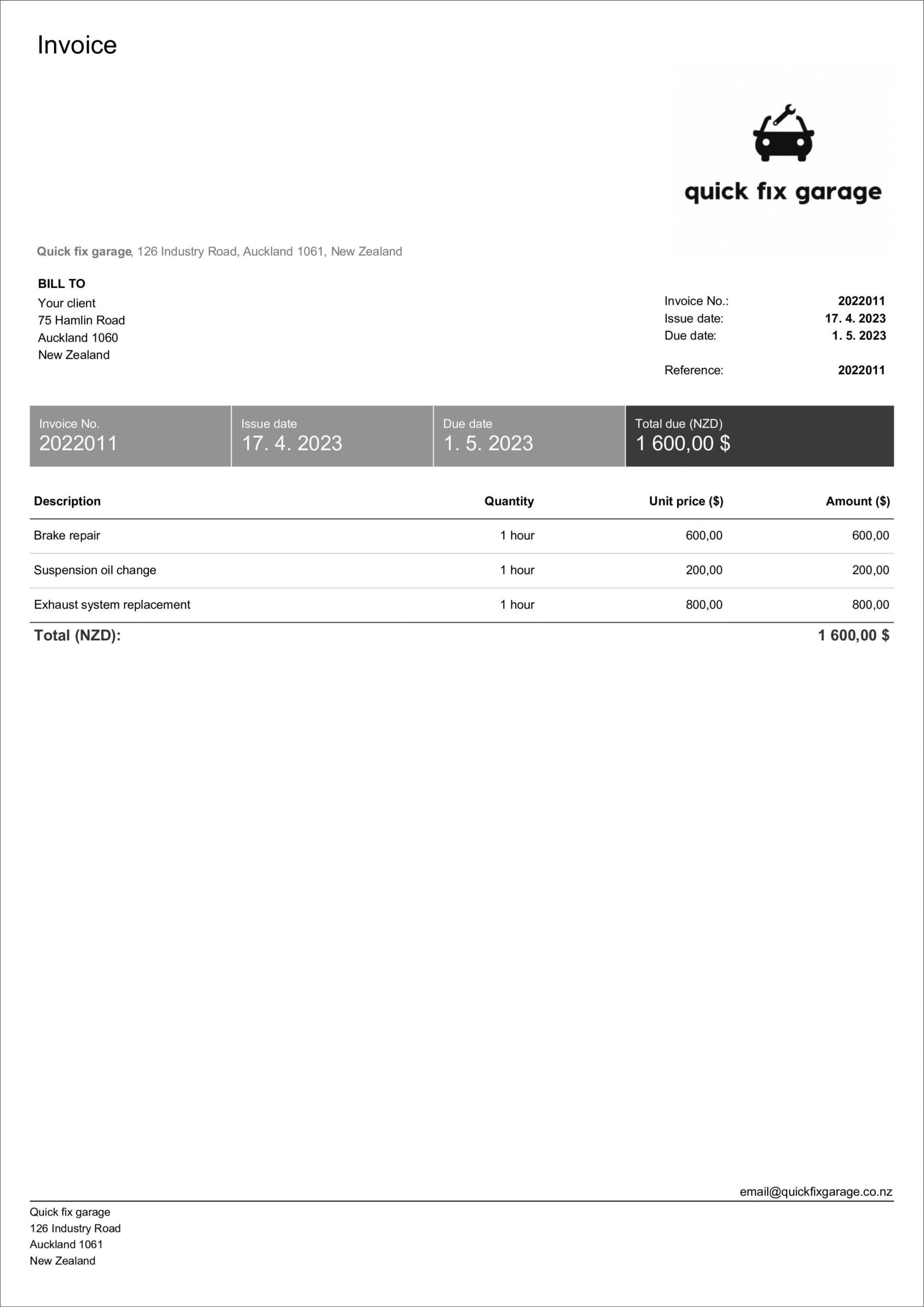 Free Auto Repair Mechanics Invoice Templates Billdu