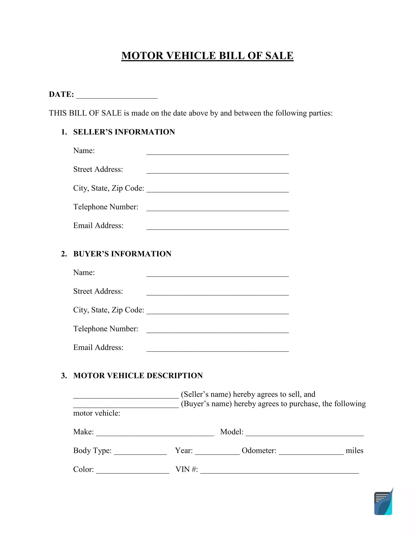 Free Bill Of Sale Form For A Car FormsPal