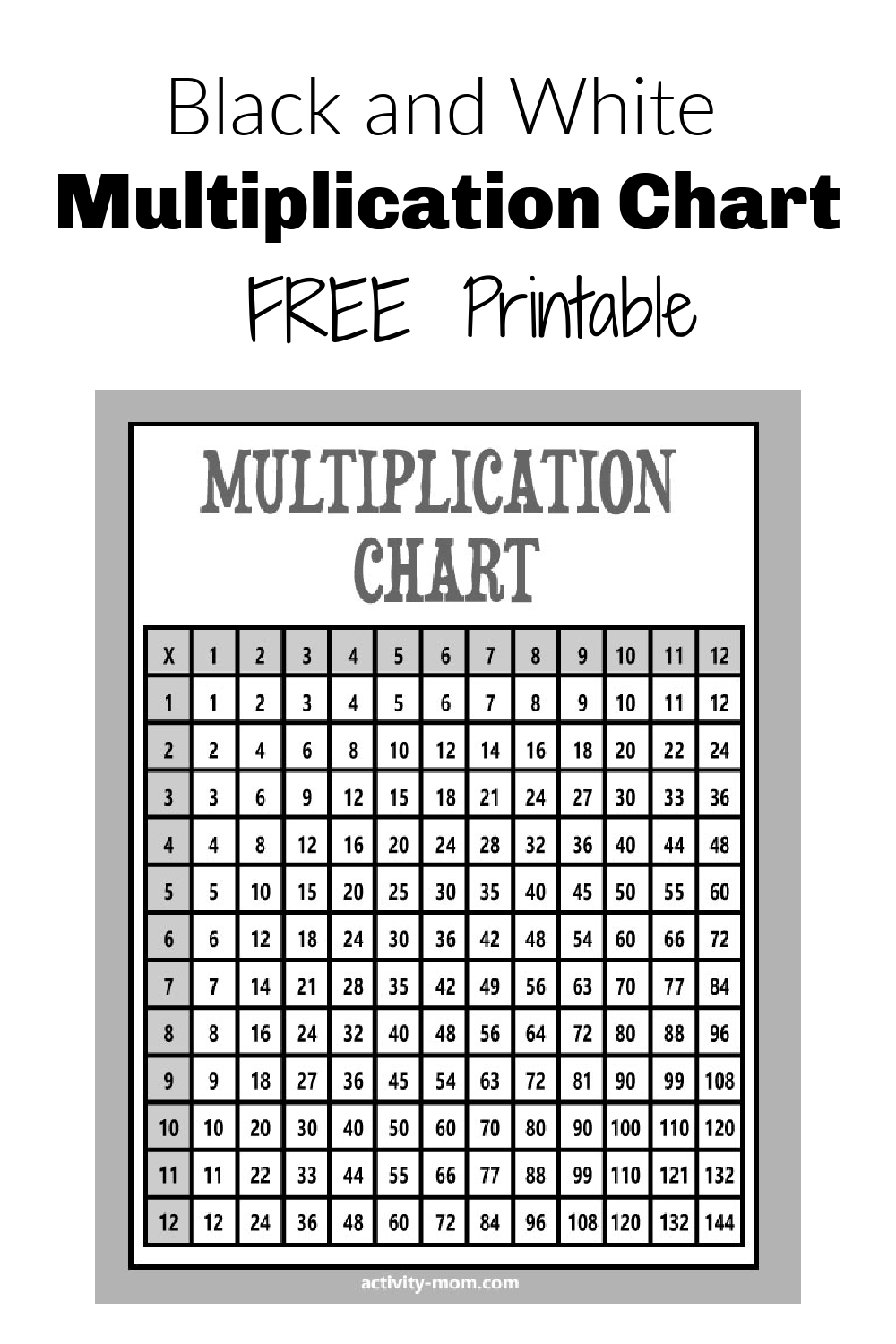 Free Black And White Multiplication Chart printable The Activity Mom