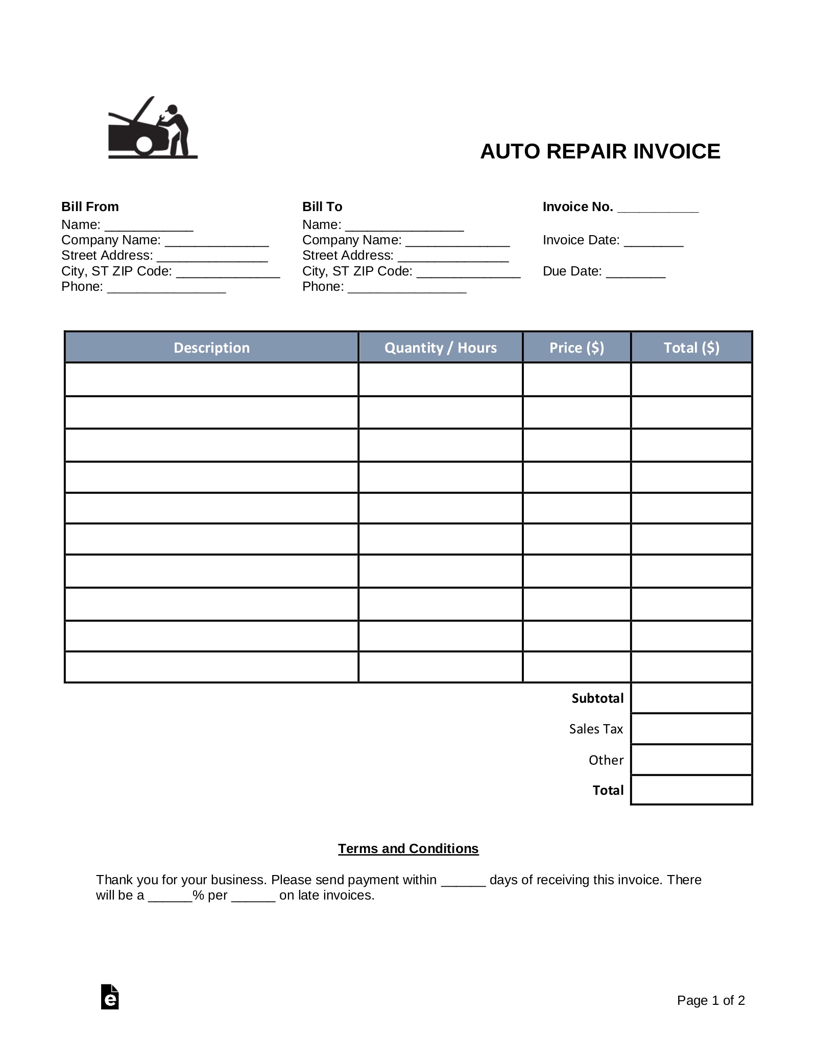 printable blank invoice form