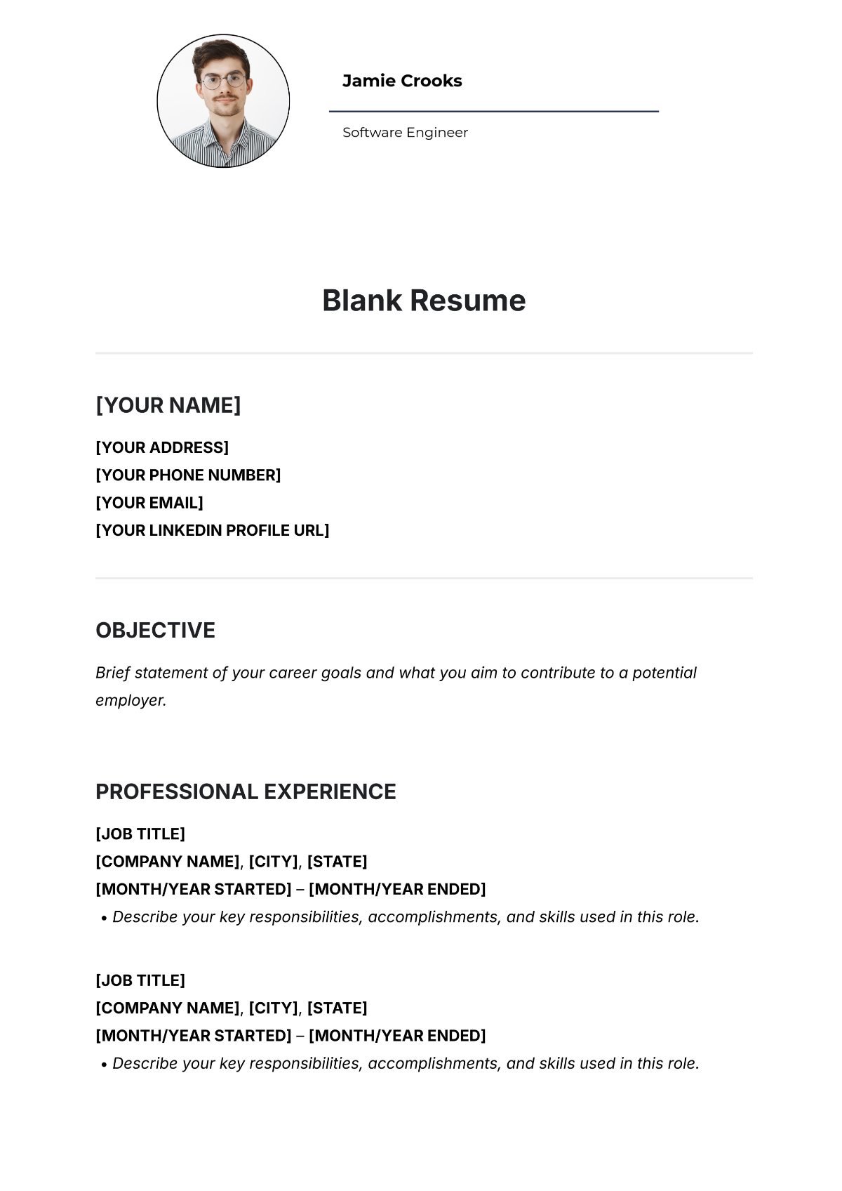 free printable resume forms