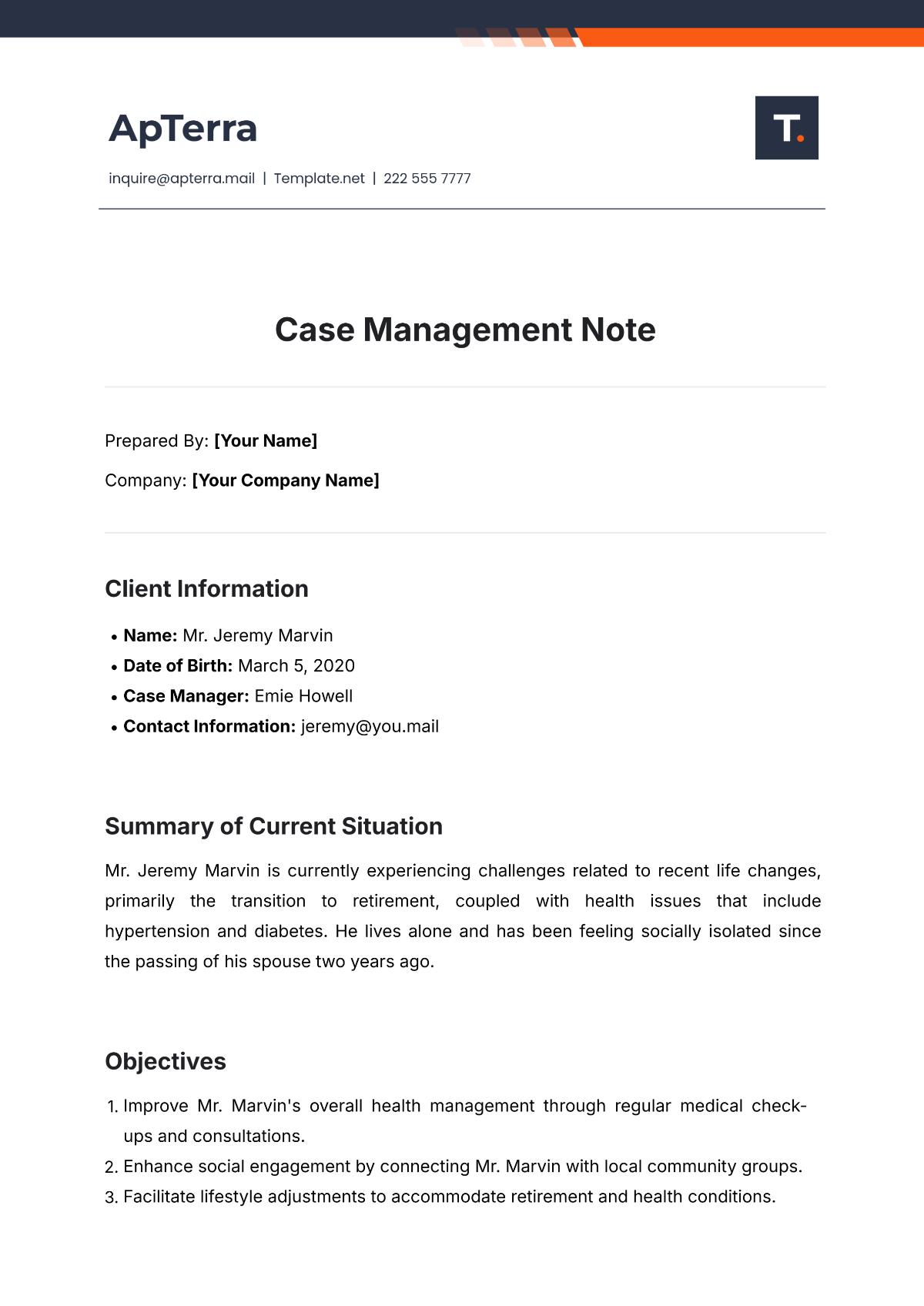 case management note template