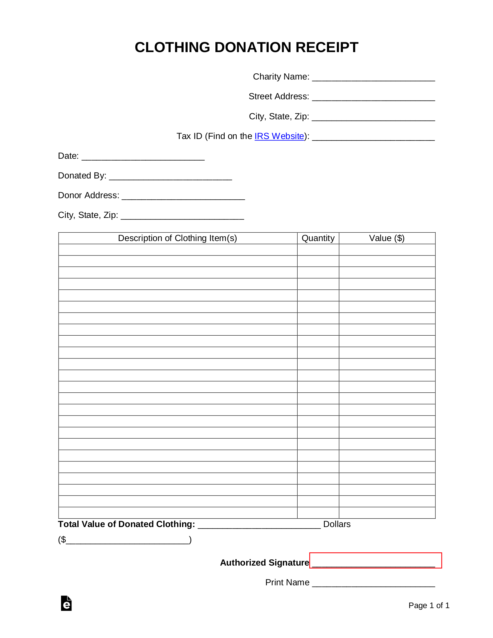Free Clothing Donation Tax Receipt PDF Word EForms