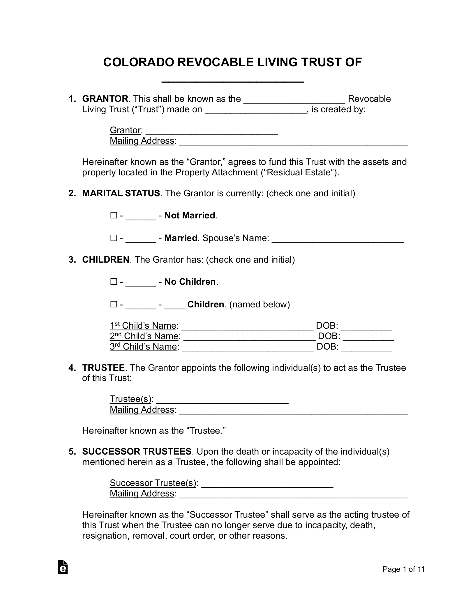 Free Colorado Living Trust Form Revocable PDF Word EForms