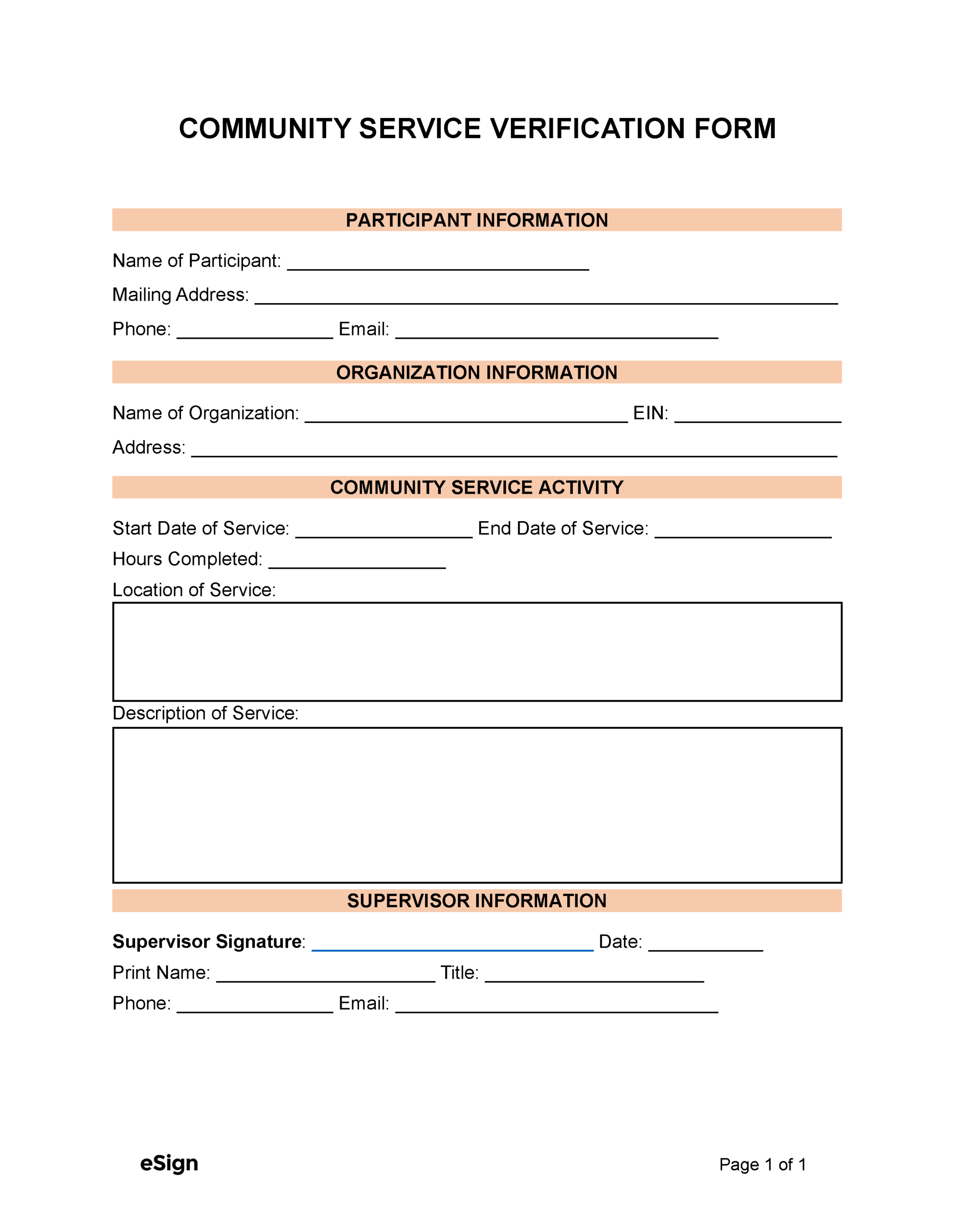 free printable community service forms