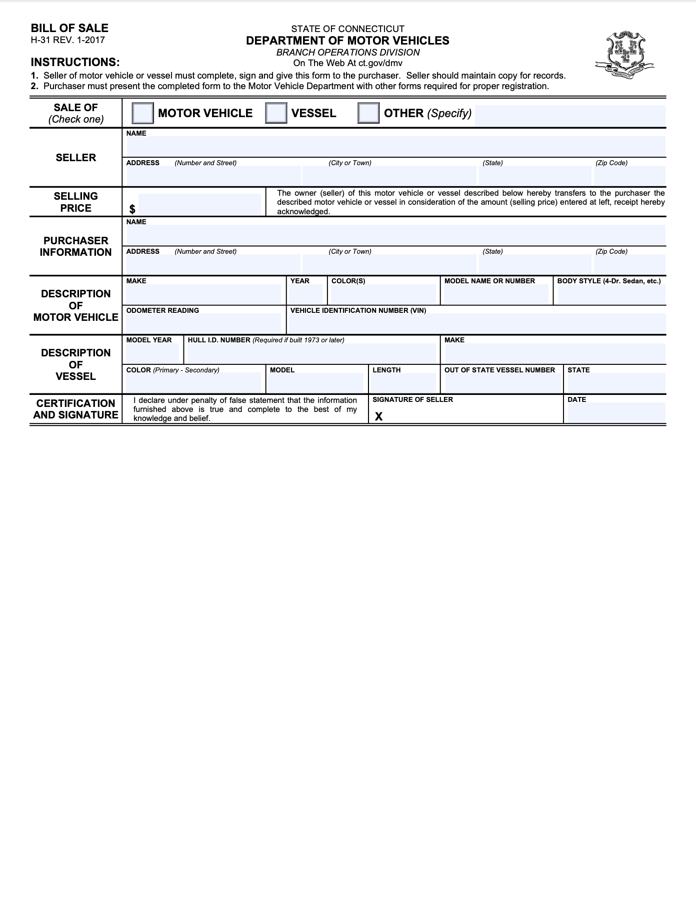 Free Connecticut Bill Of Sale Forms 5 PDF