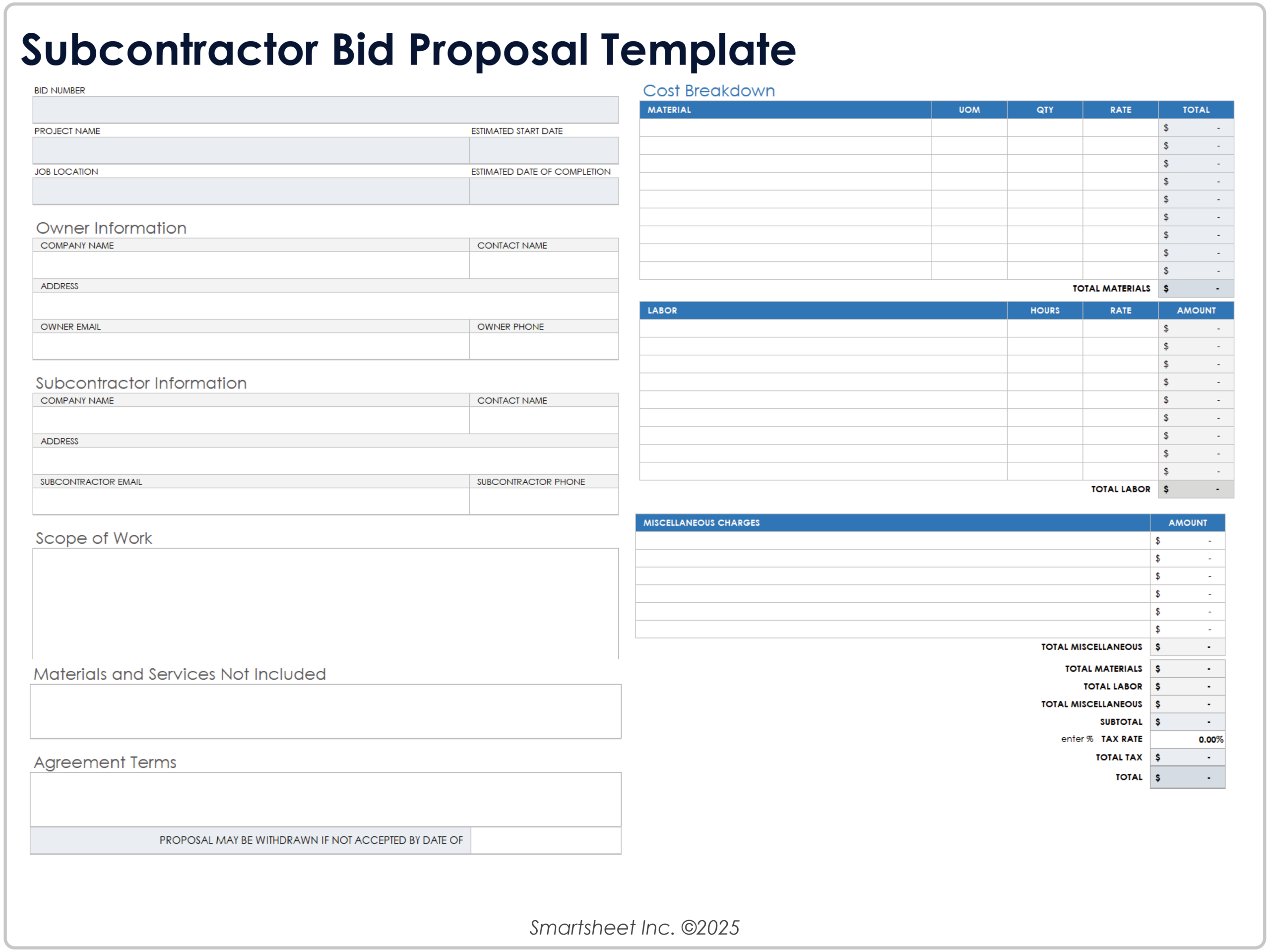 pdf free printable contractor bid forms