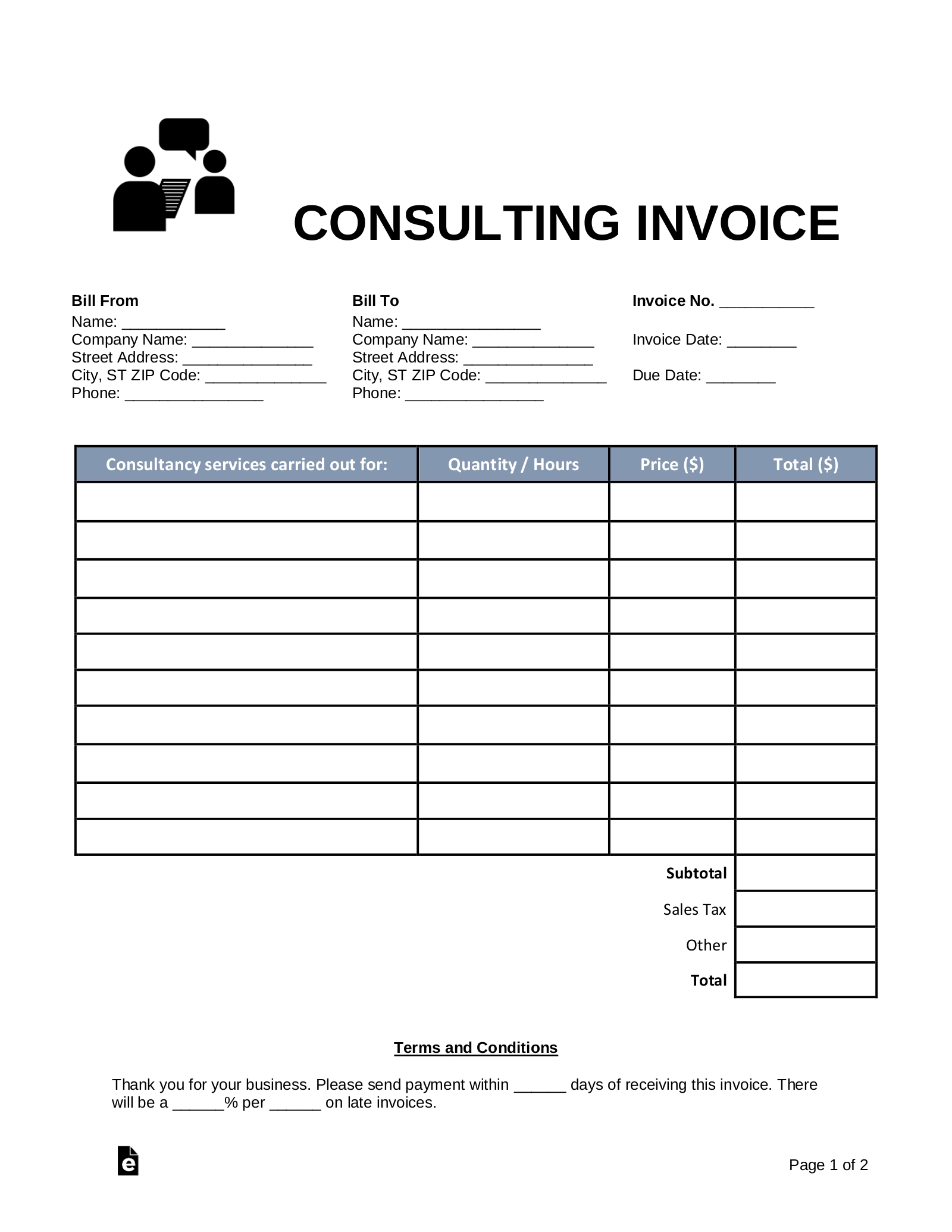 Free Consulting Invoice Template PDF Word EForms