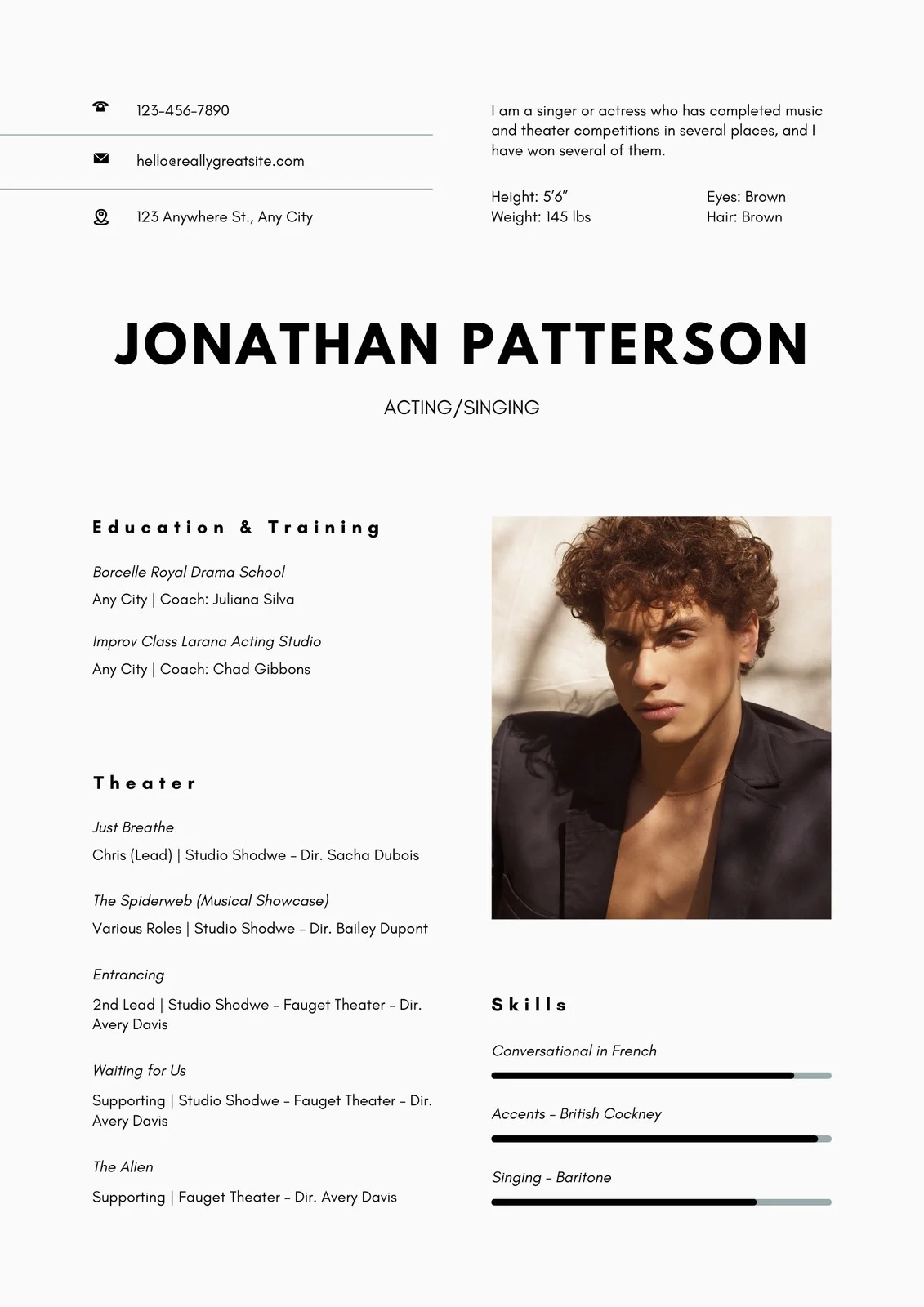 Free Custom Printable Acting Resume Templates Canva