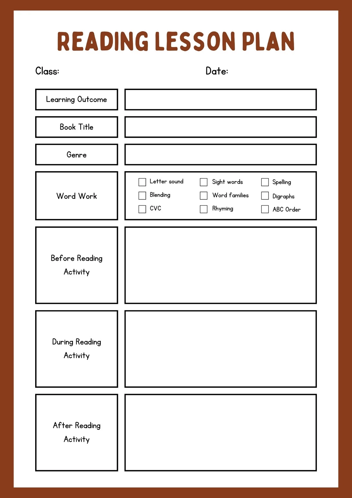template for lesson plans