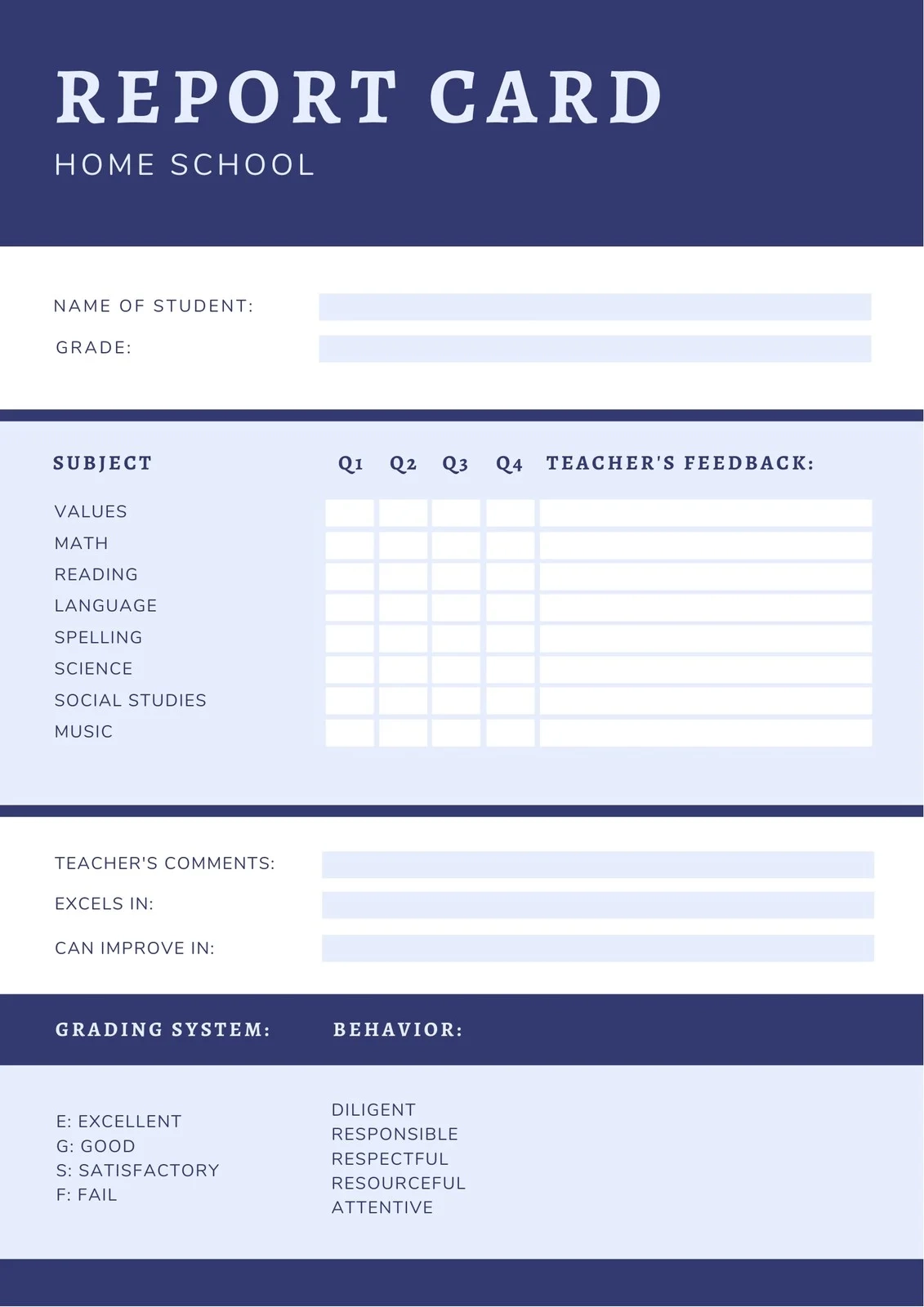 homeschool report card template word