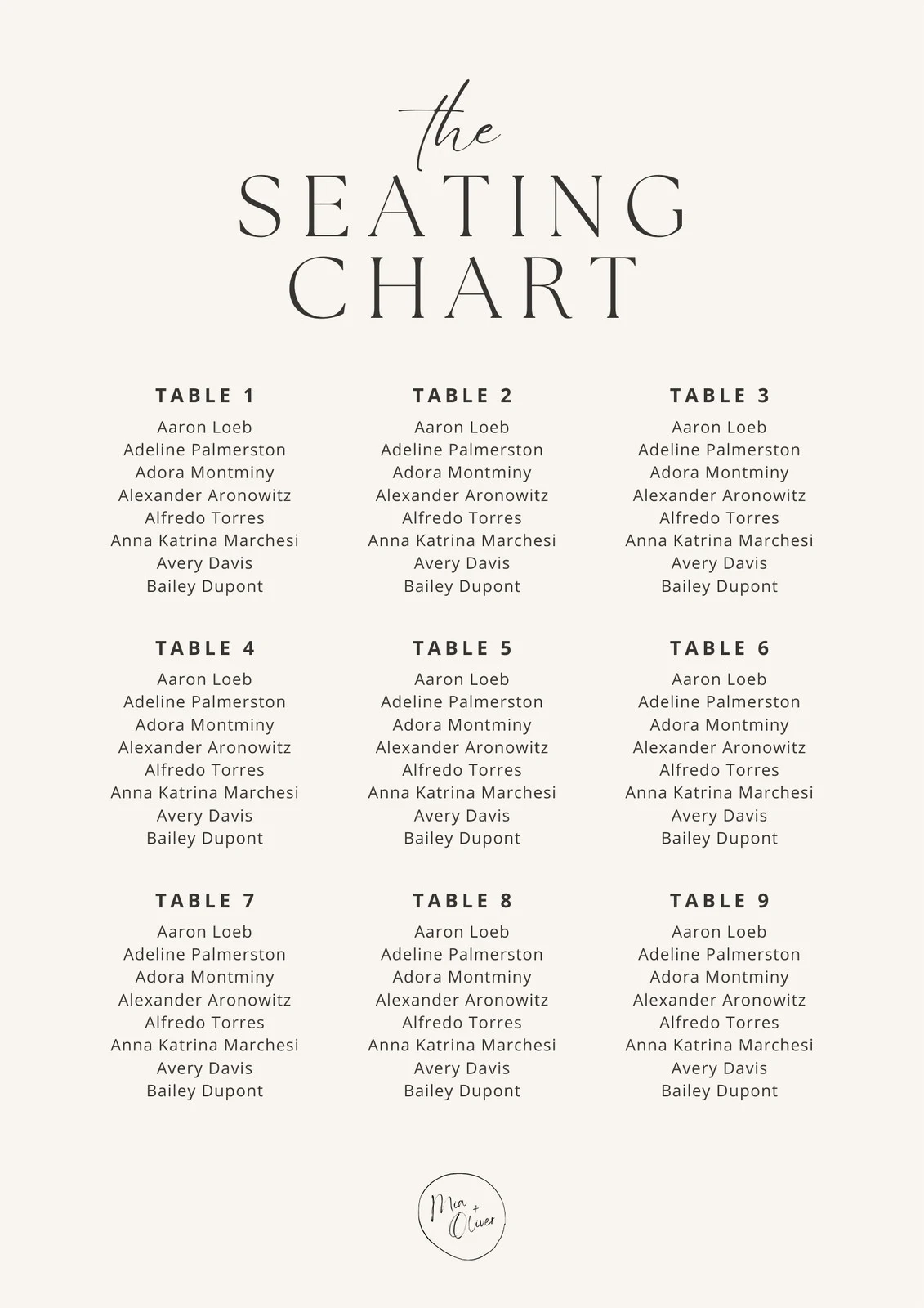 Free Custom Printable Seating Chart Templates Canva