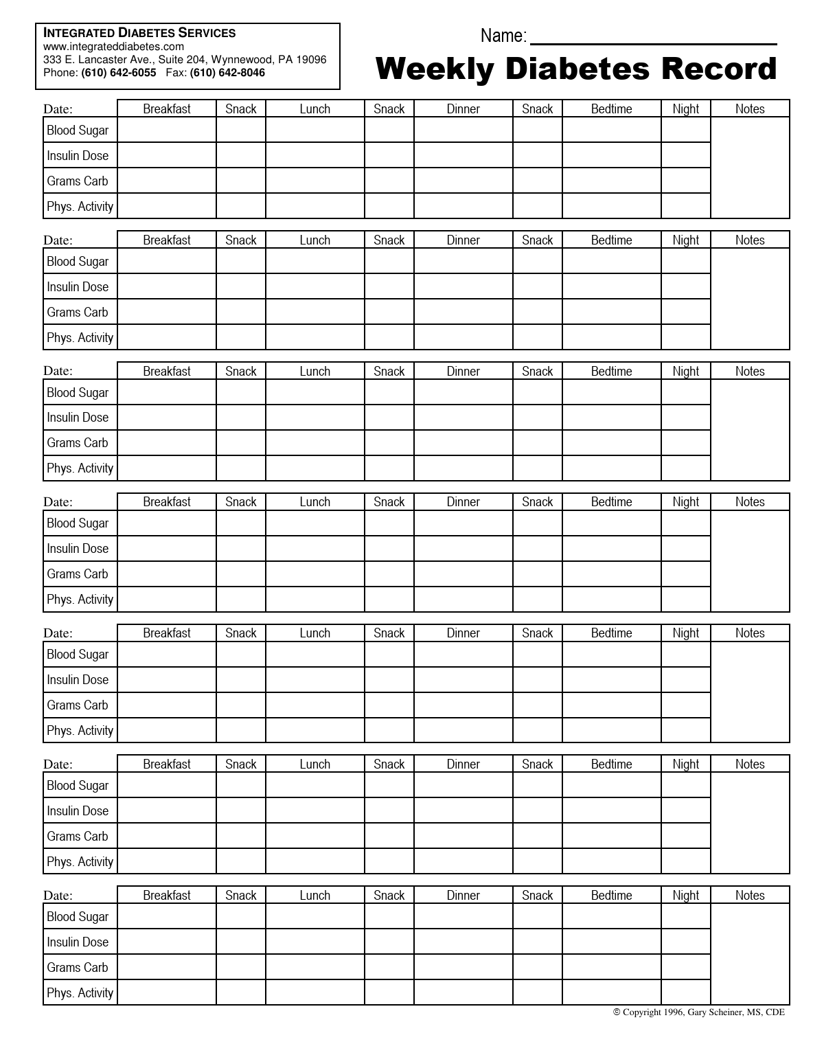 Free Diabetes Log Sheets In PDF And Word Formats