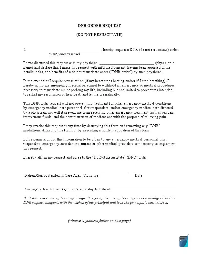 free dnr printable forms