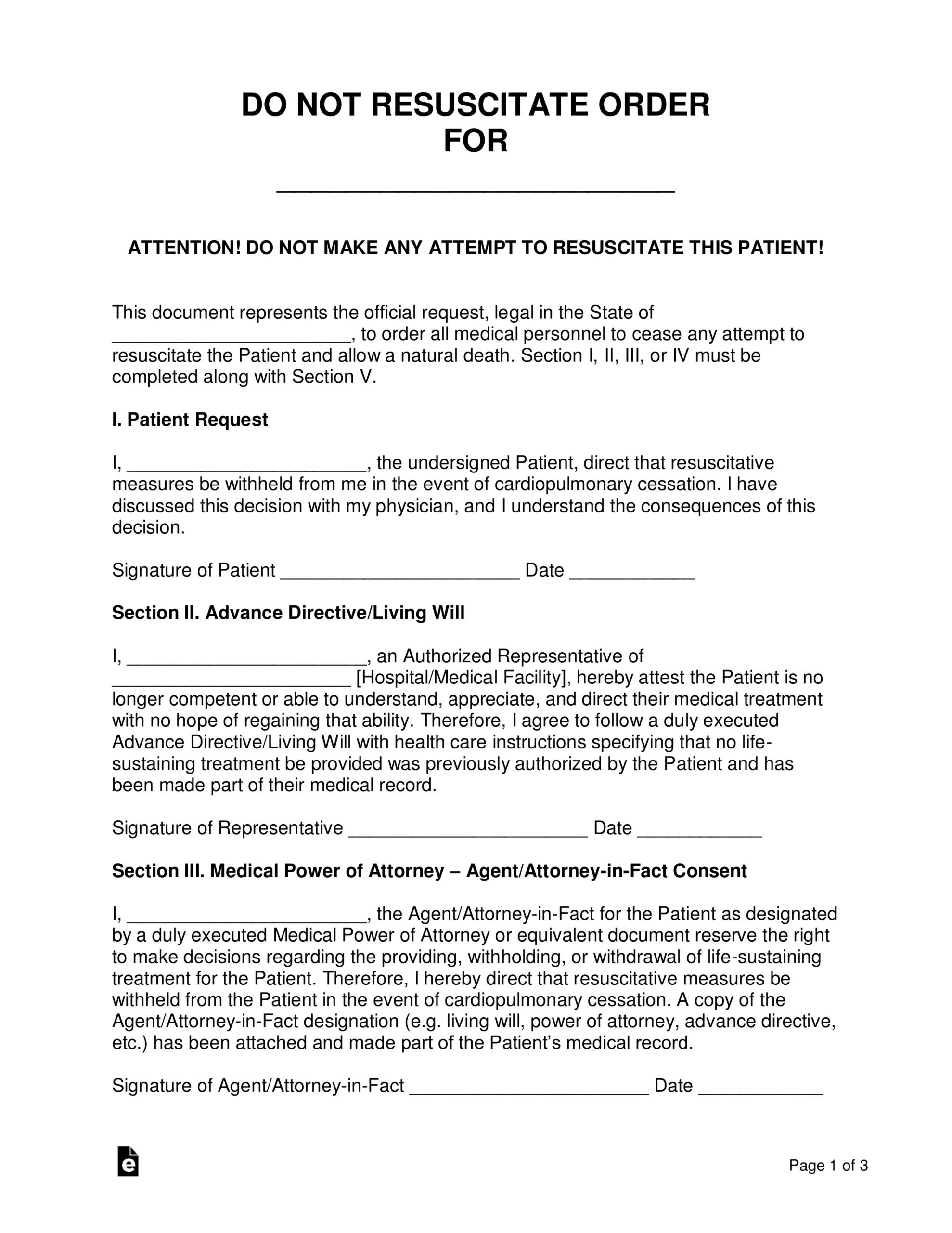 Free Do Not Resuscitate DNR Order Forms PDF Word EForms
