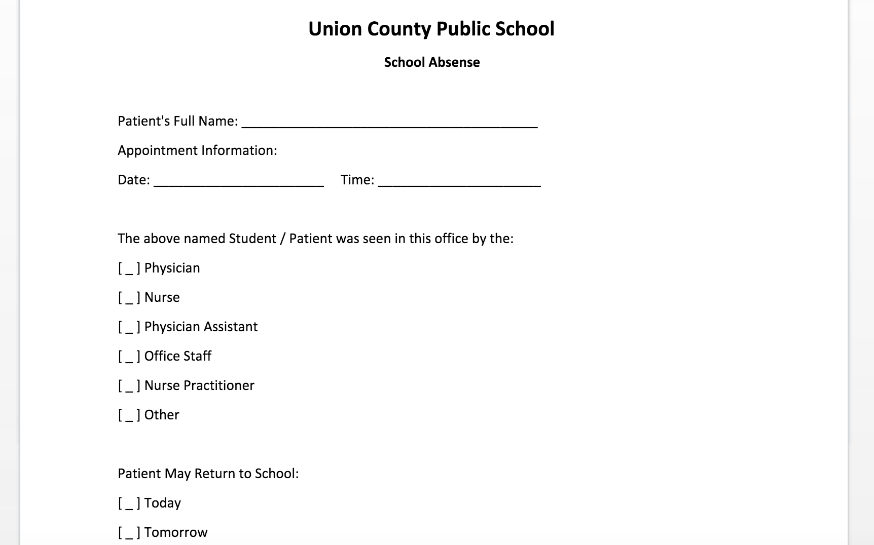 Free Doctor Note Template For Word