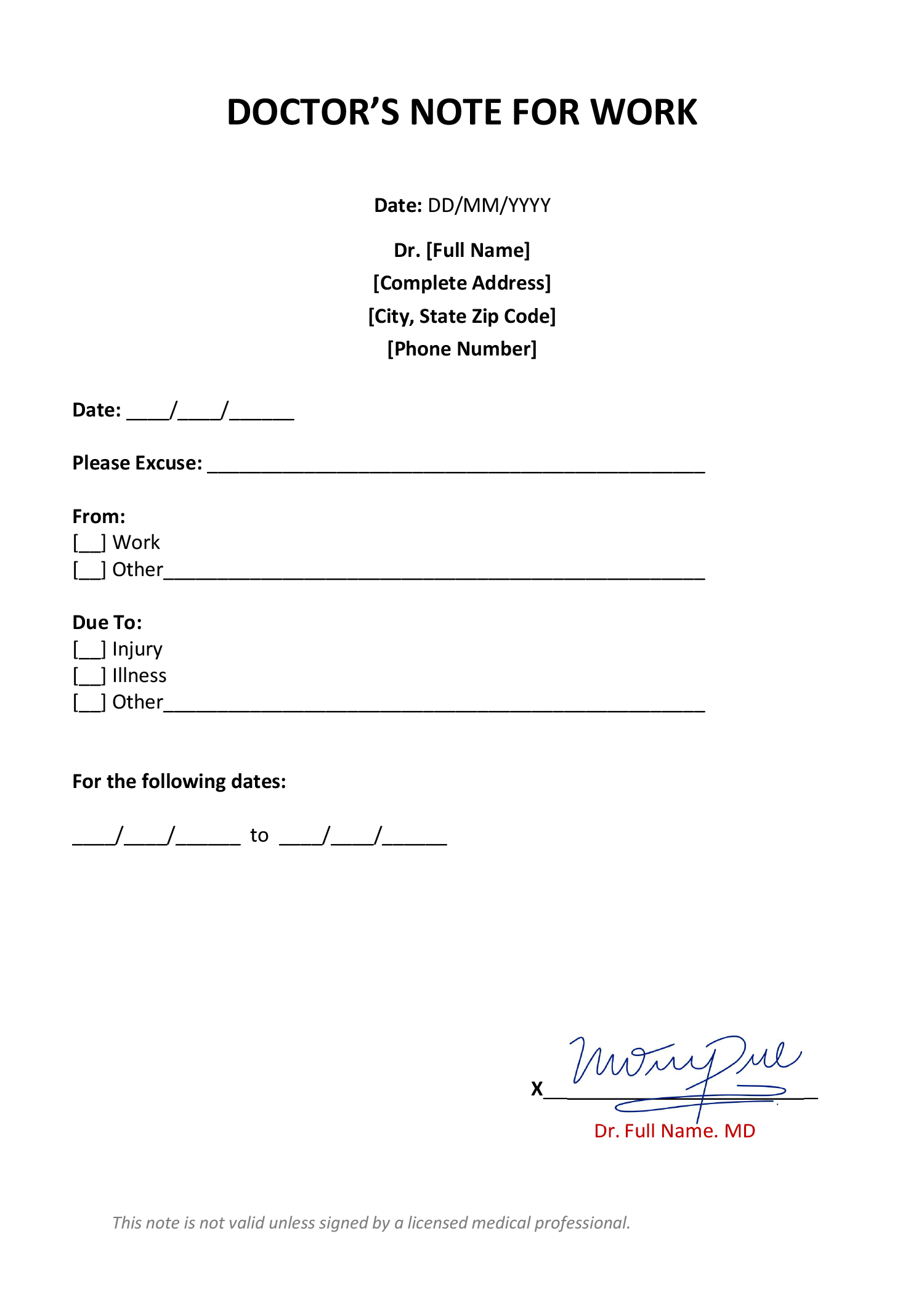 Free Doctor Note Templates Edit And Print