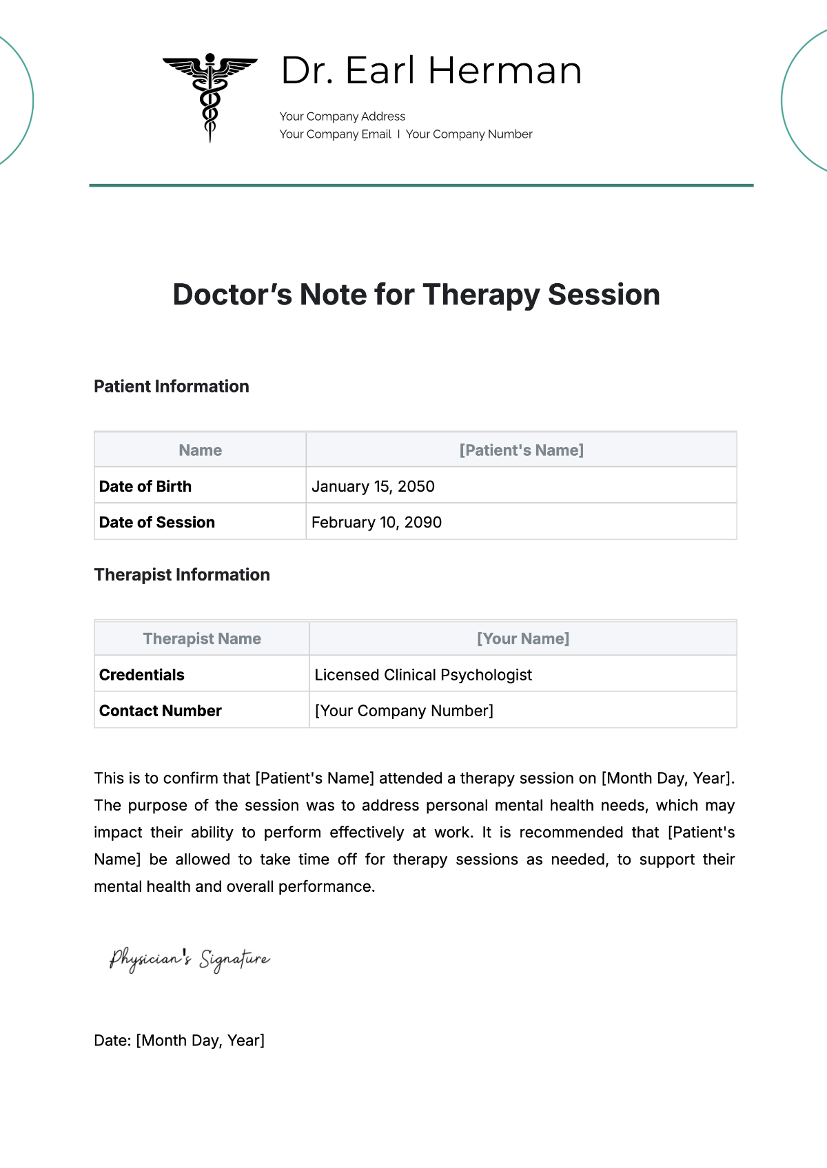 doctors note for work template