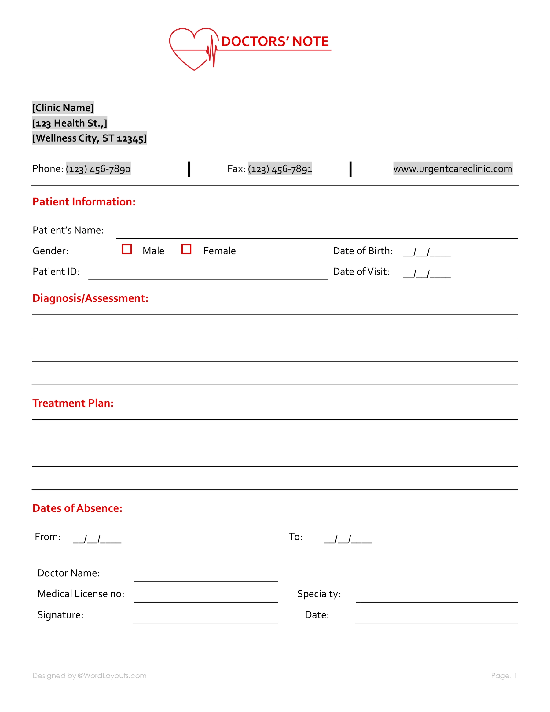 Free Doctor Note Templates Word GDocs WordLayouts