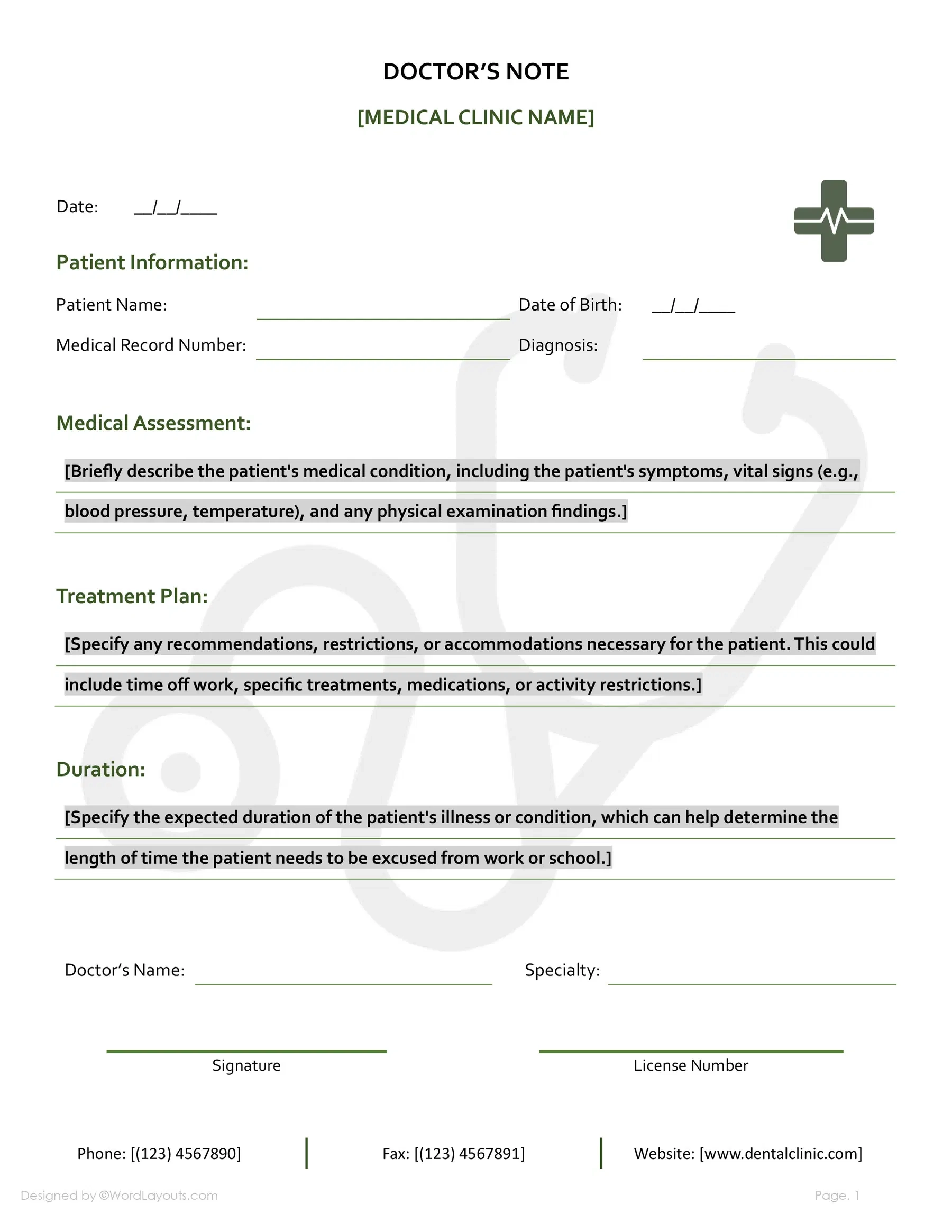 doctor note template word