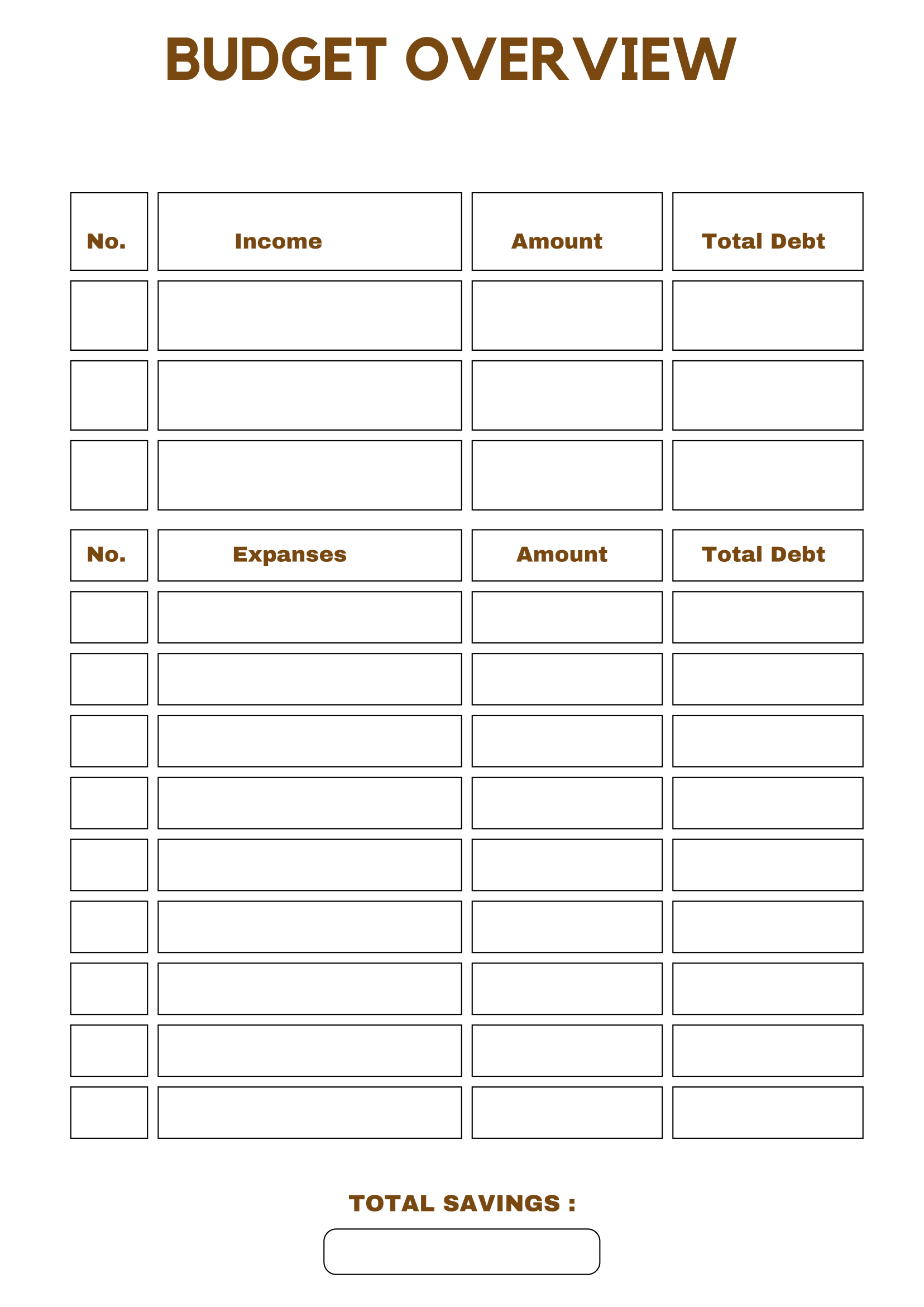 free budget forms printable