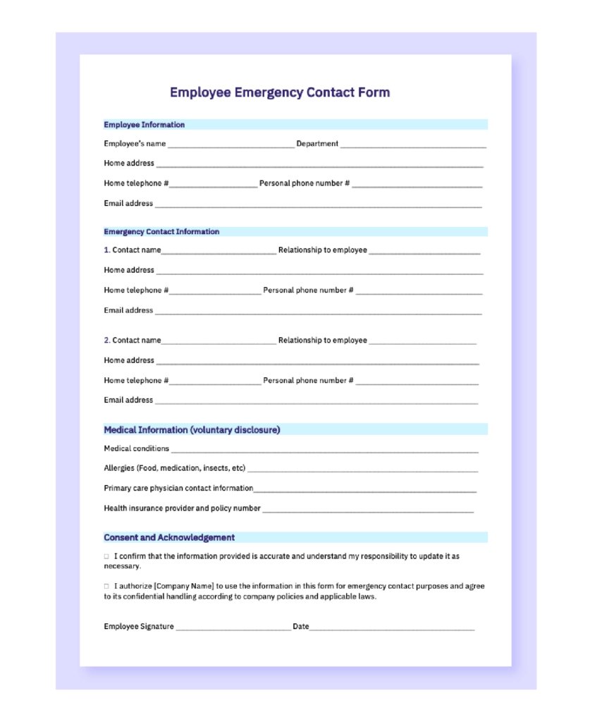 free printable emergency contact form pdf