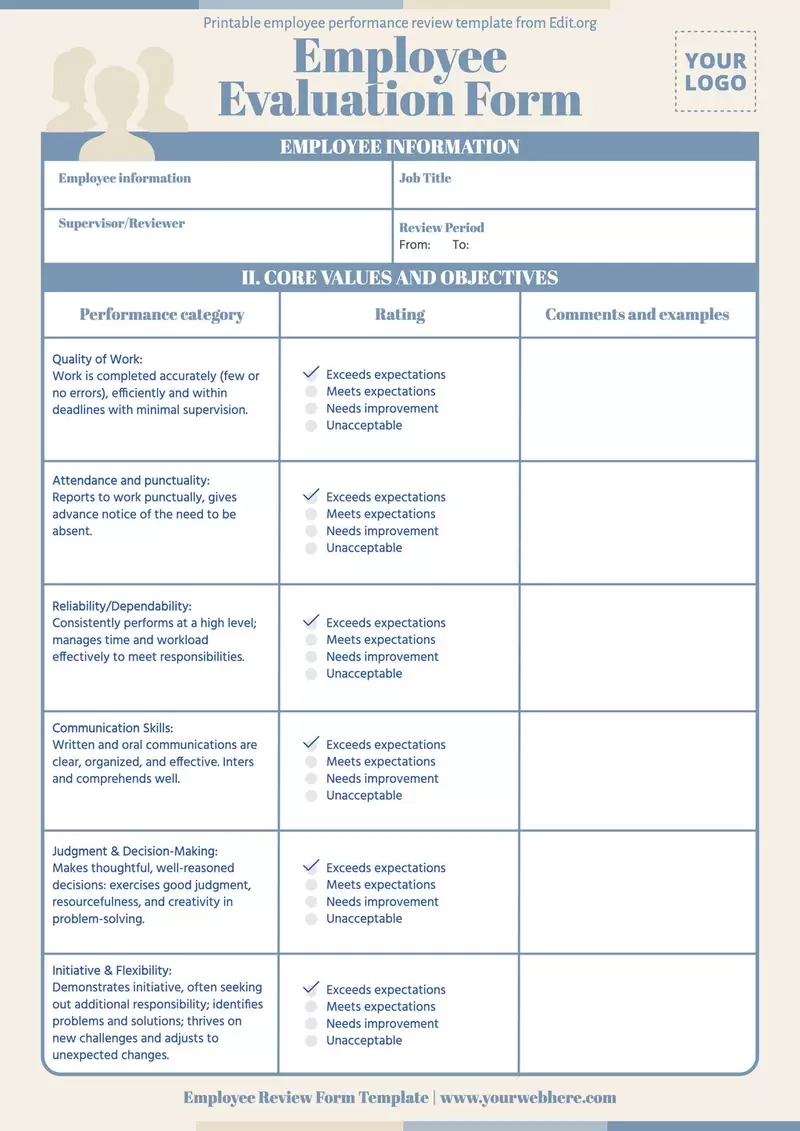 Free Employee Performance Review Templates