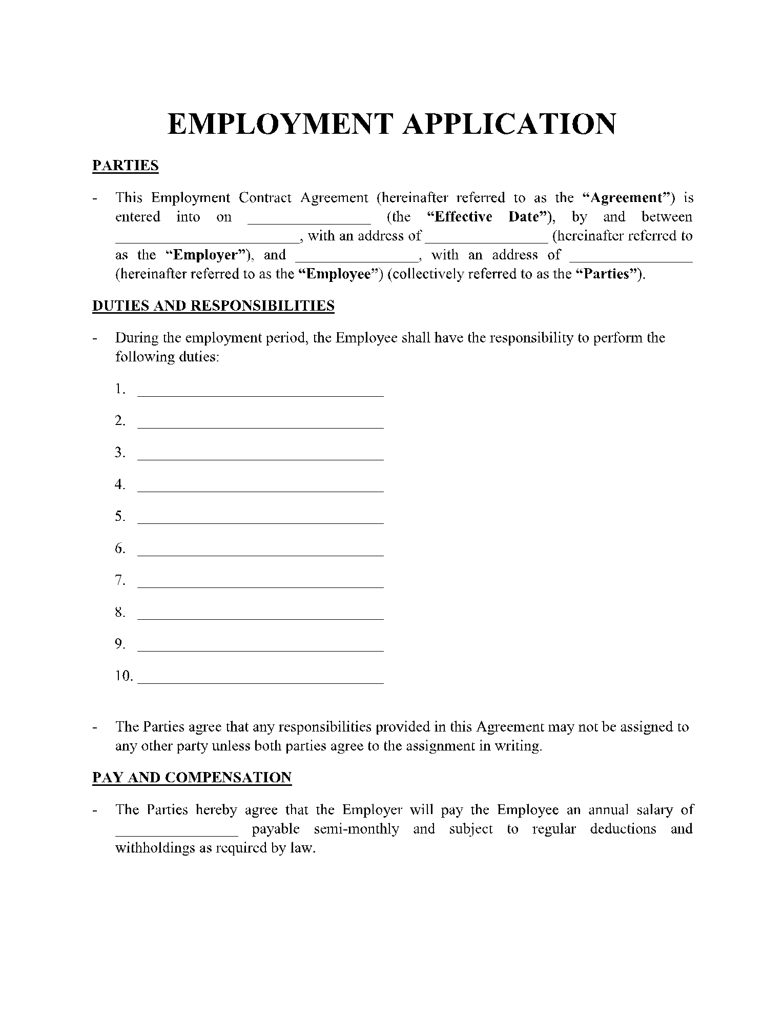 employee application form free printable