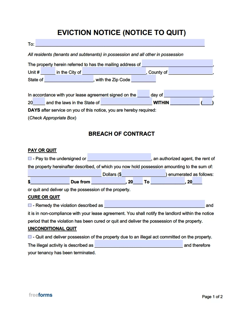 Free Eviction Notice Templates PDF Word