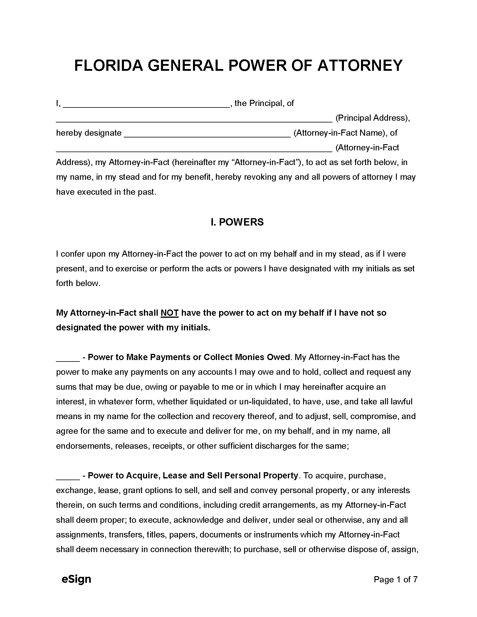 Free Florida General Power Of Attorney Form PDF Word
