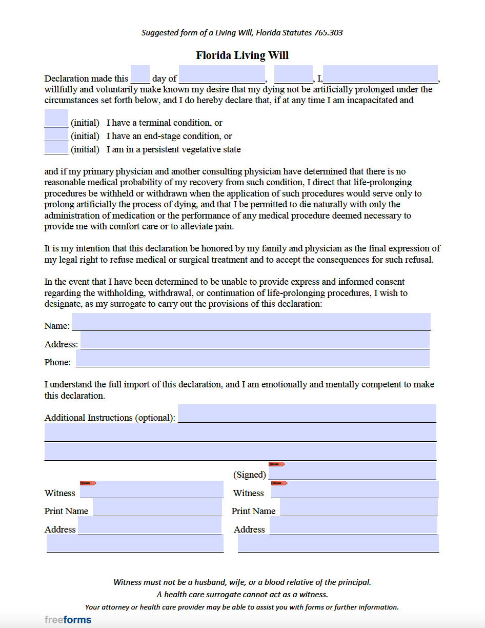 free printable forms for living wills