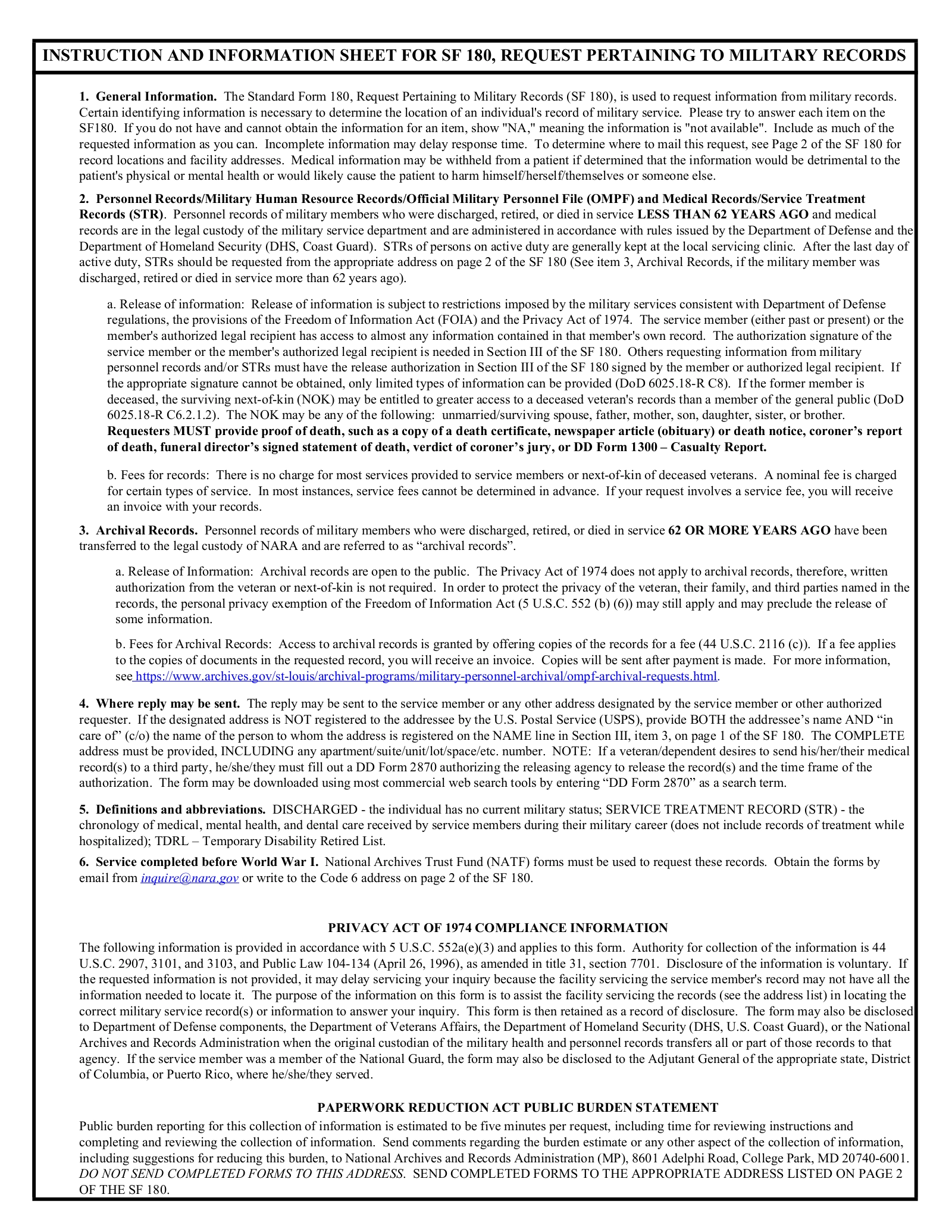 Free Form SF 180 PDF EForms