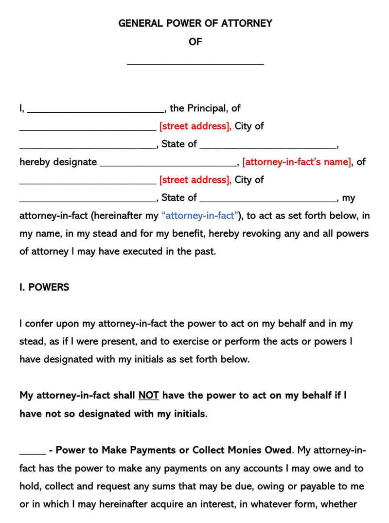 pdf printable power of attorney form
