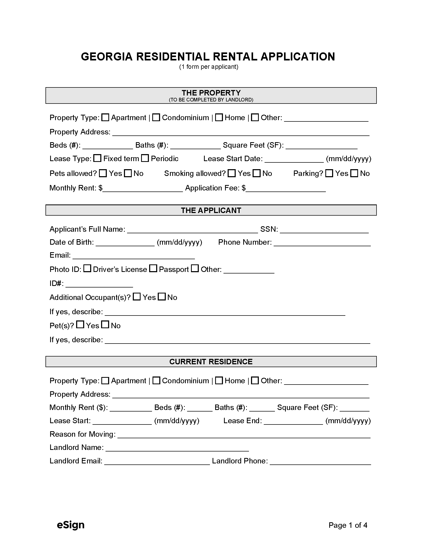 printable rental application form