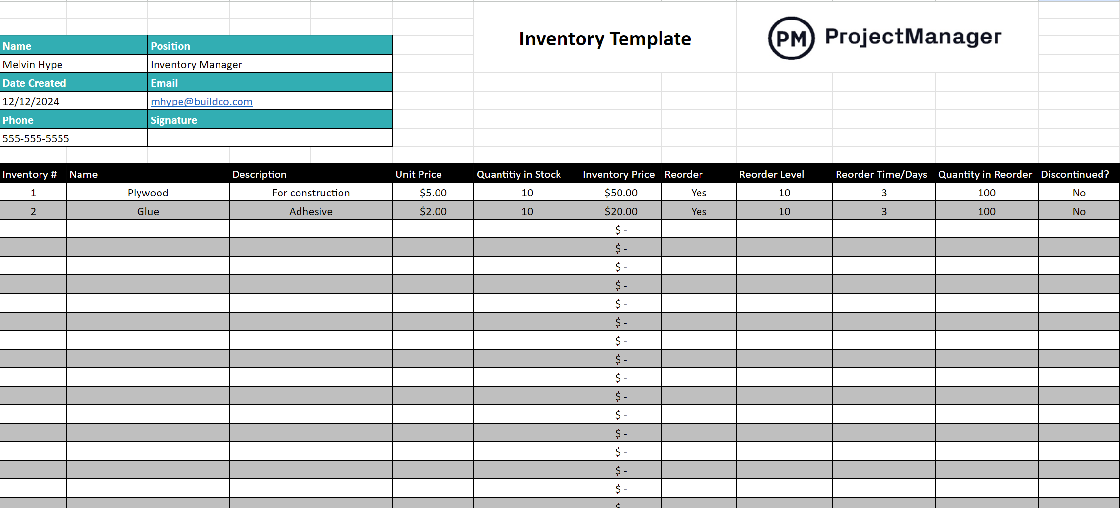 google sheets inventory management template