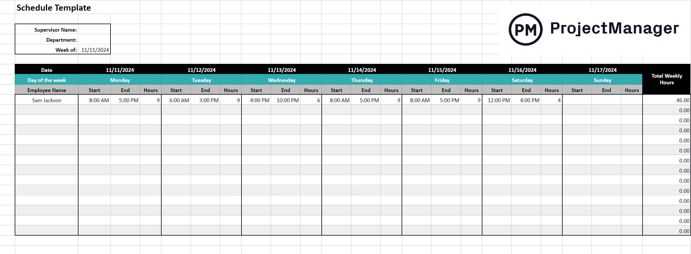 google doc schedule template