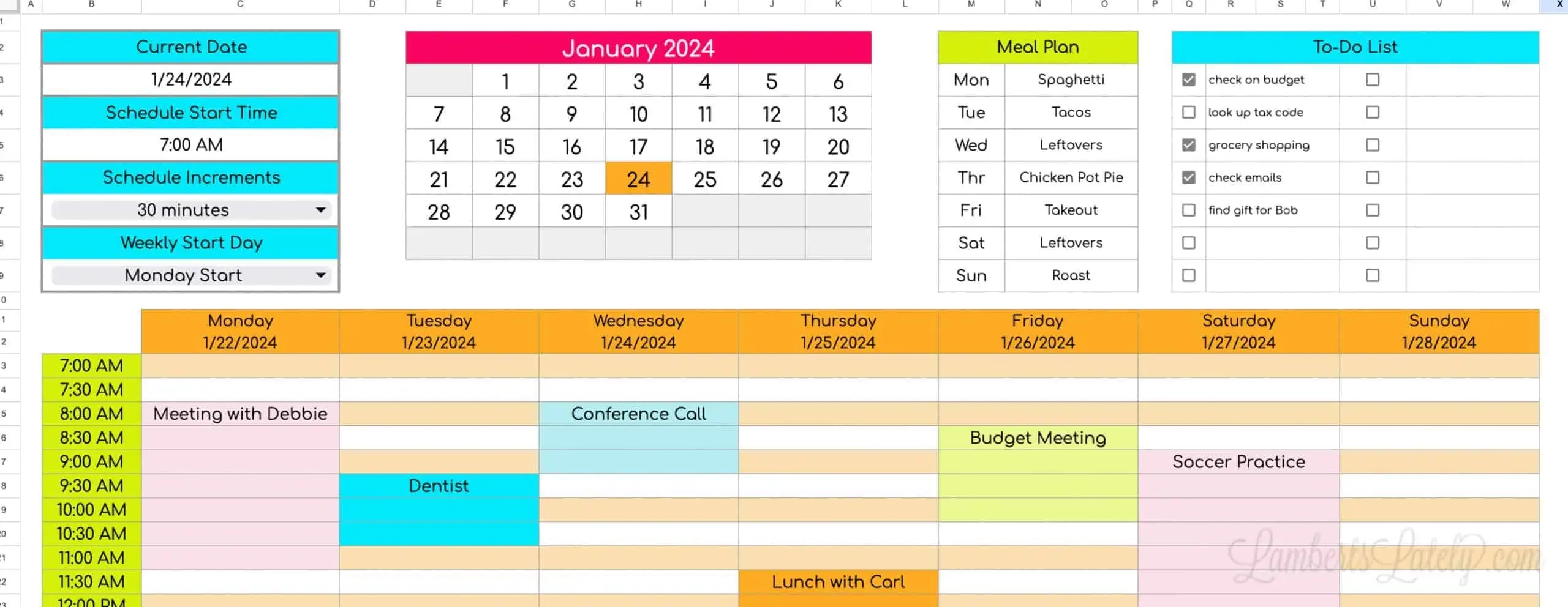 Free Google Sheets Weekly Schedule Template Calendars LL Home