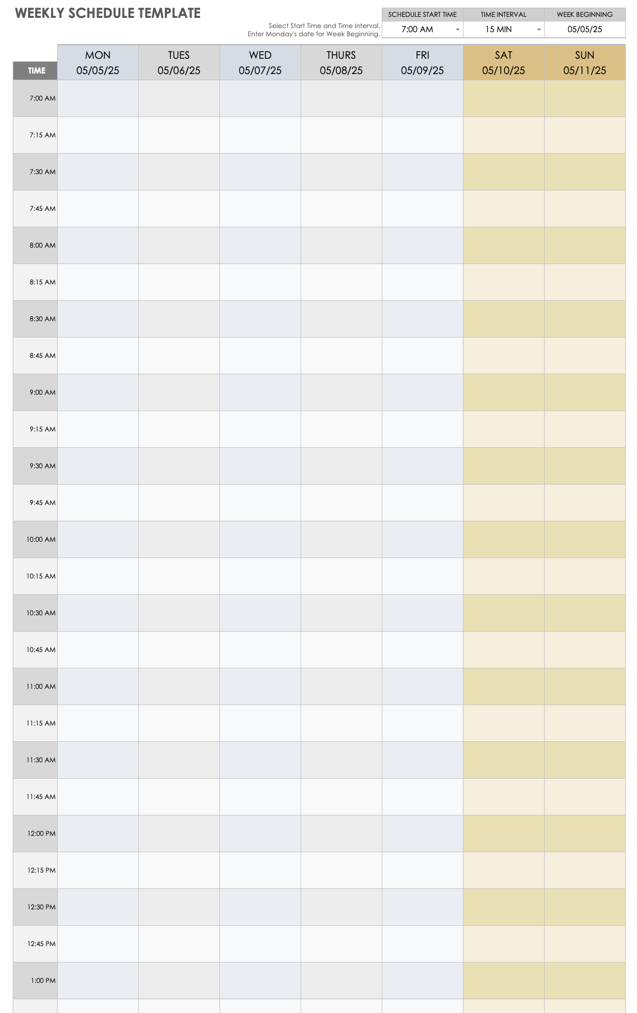 Free Google Sheets Weekly Schedule Templates Smartsheet