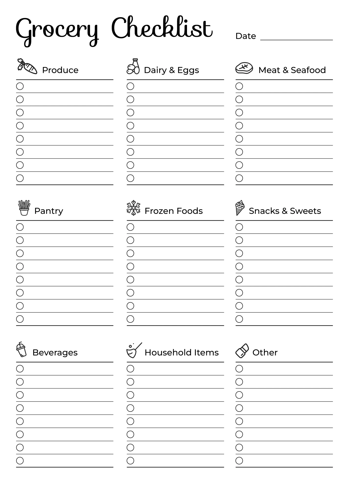 free printable grocery shopping list