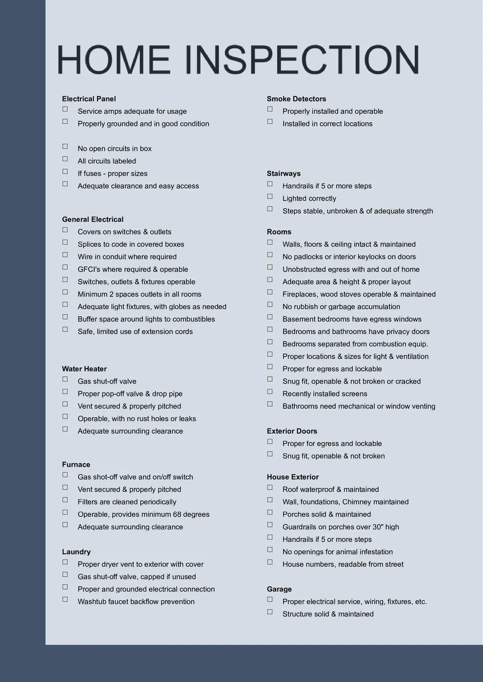 Free Home Inspection Checklist Template For Google Docs