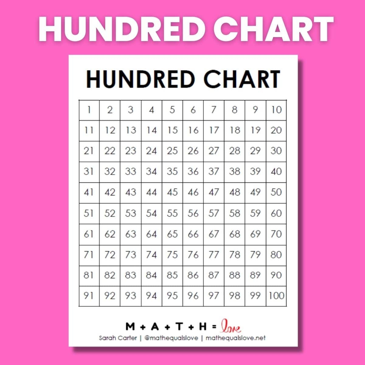 100 chart free printable